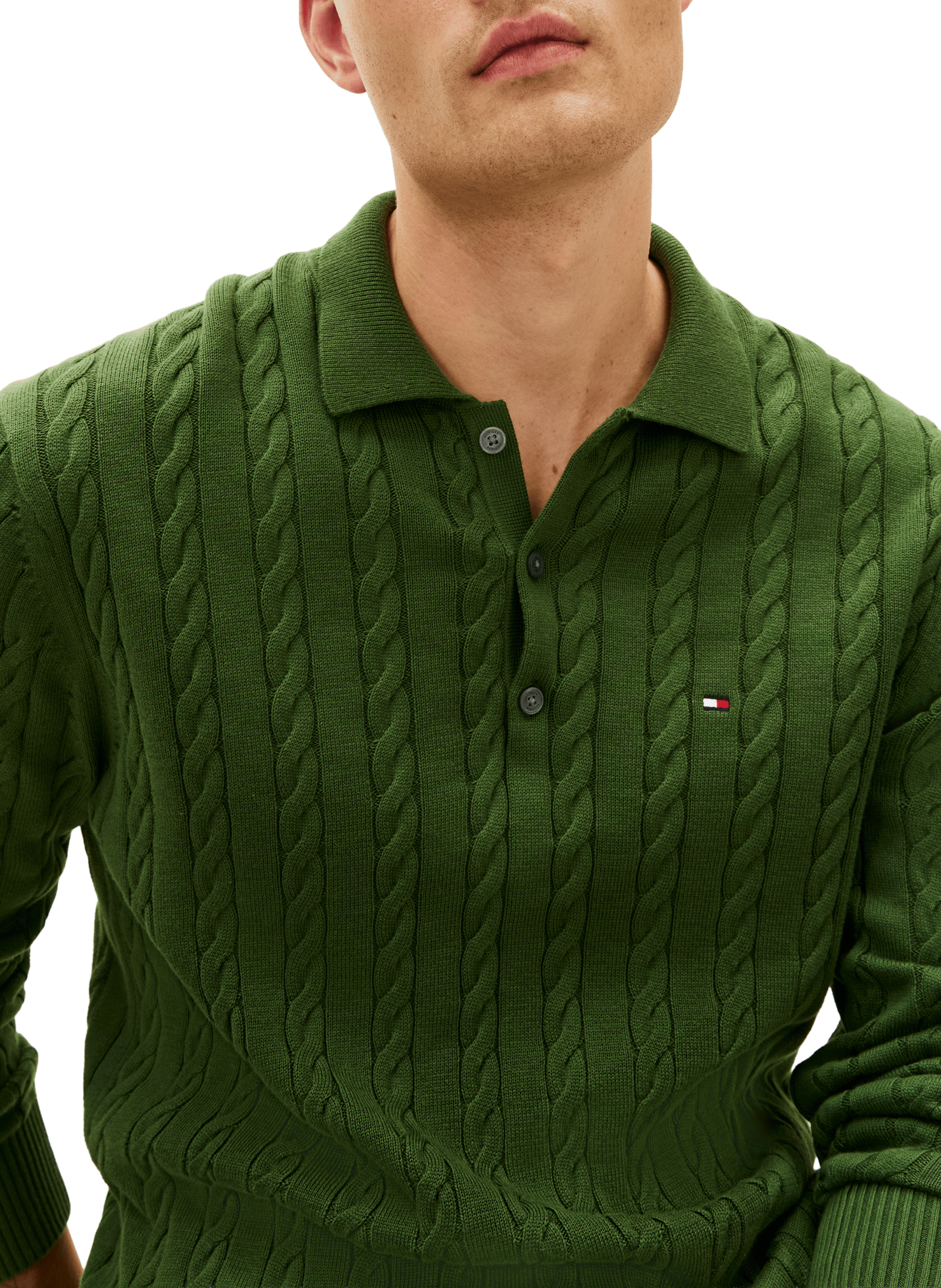 Pull en maille torsadée col v boutonnée TOMMY HILFIGER Vert