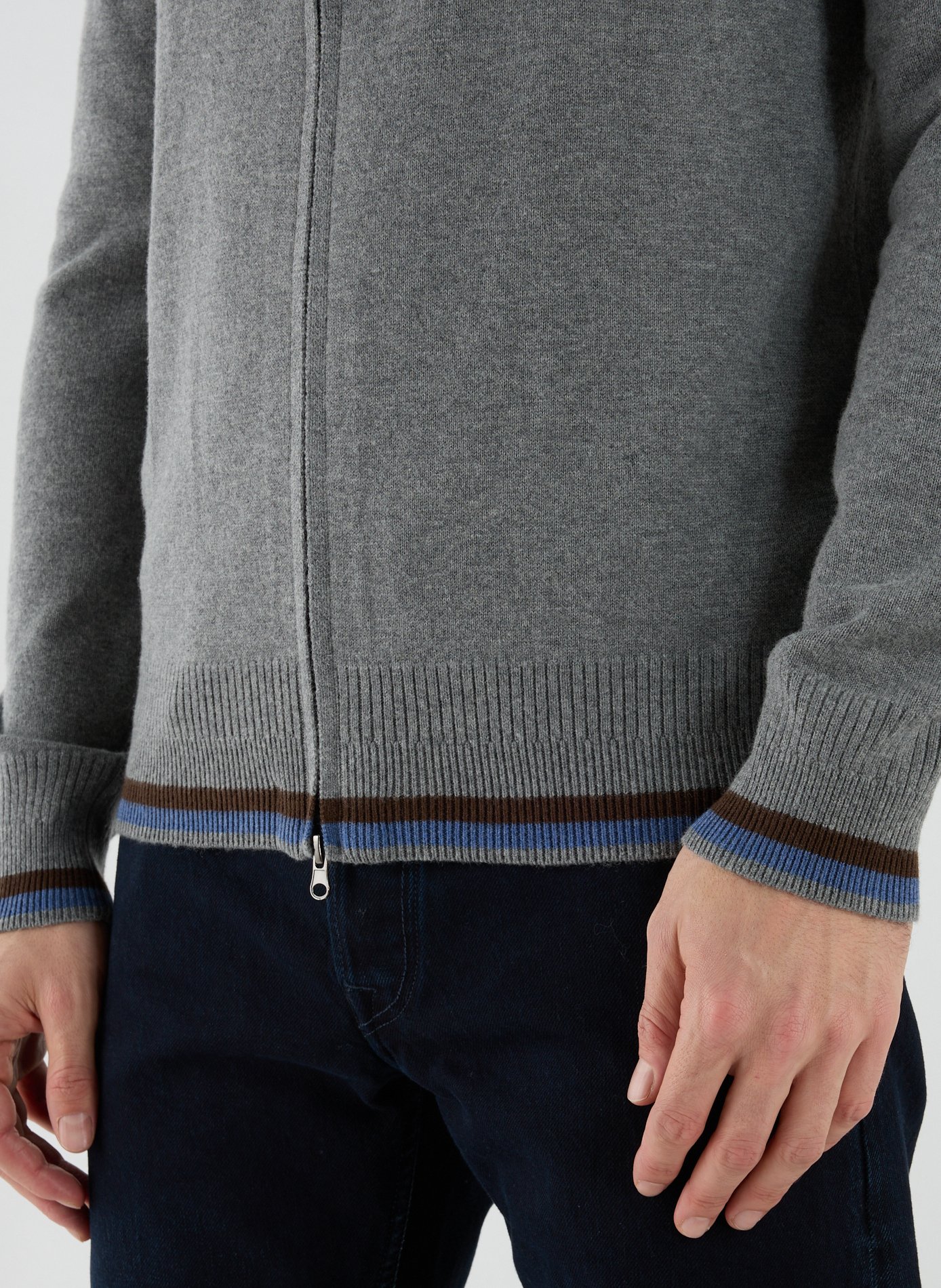 Pull à glissière en coton et laine LA MARTINA Gris