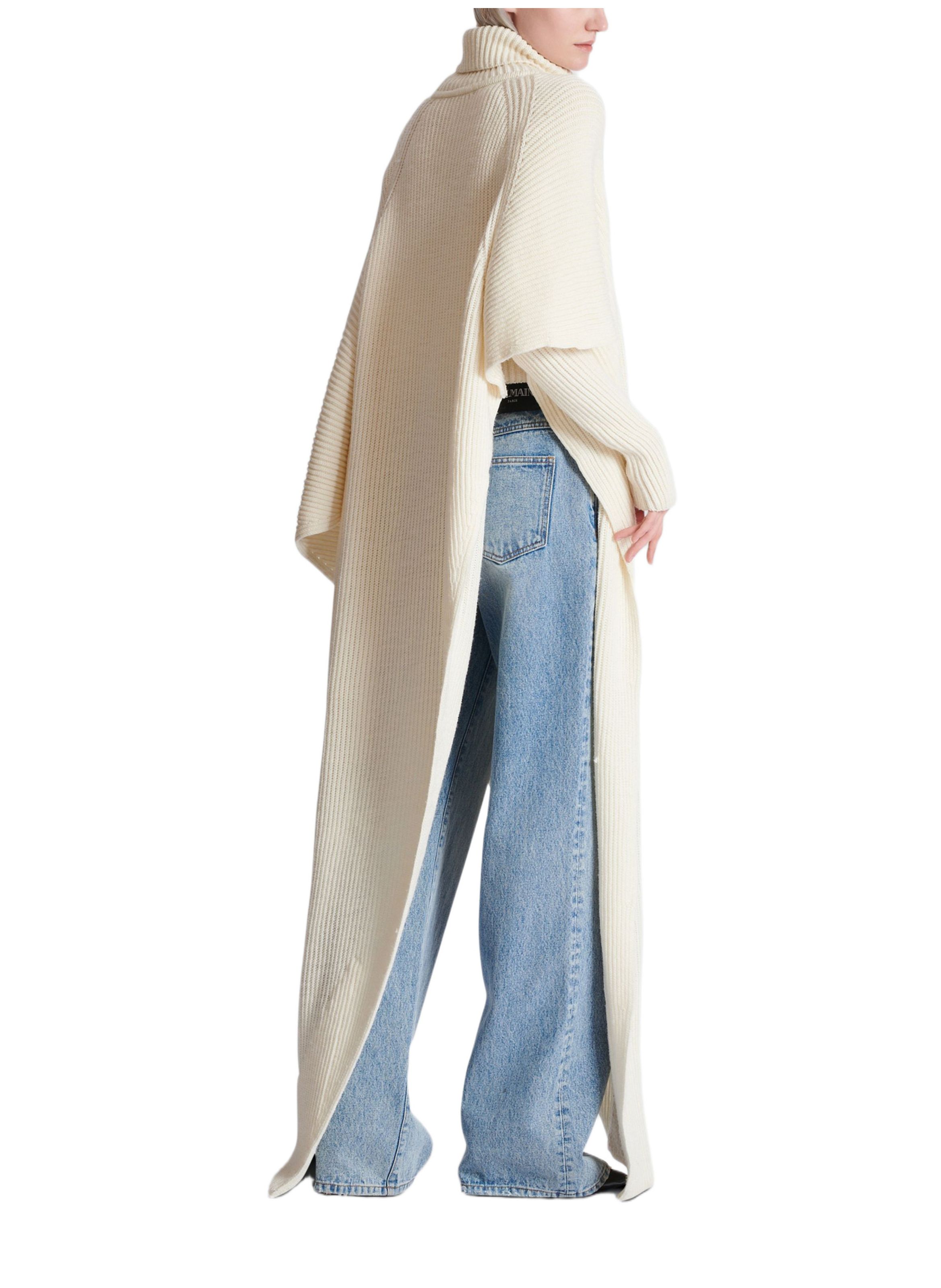 Cape en maille asymétrique BALMAIN Blanc