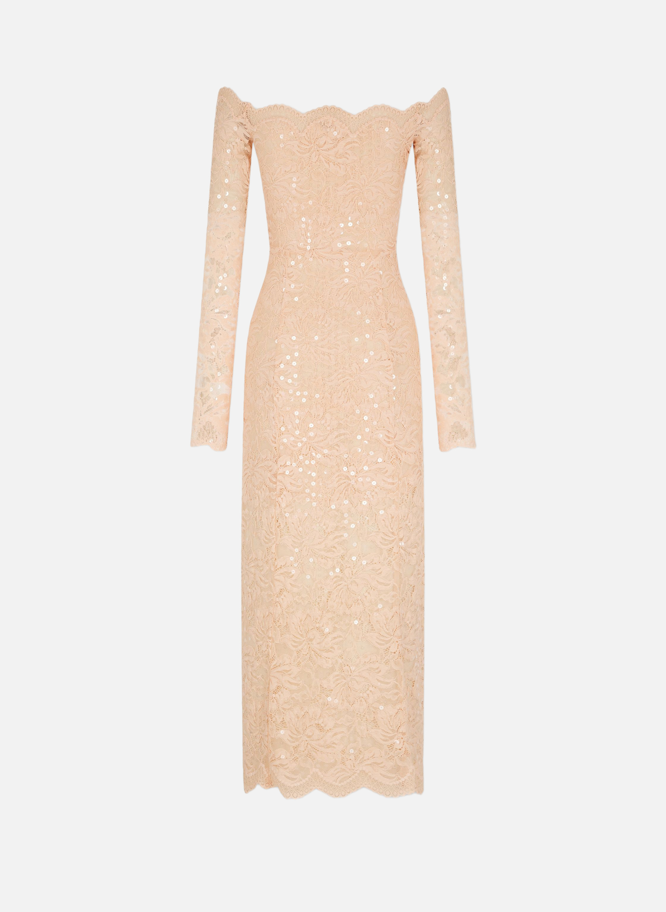 Robe midi en dentelle brodée RABANNE Rose