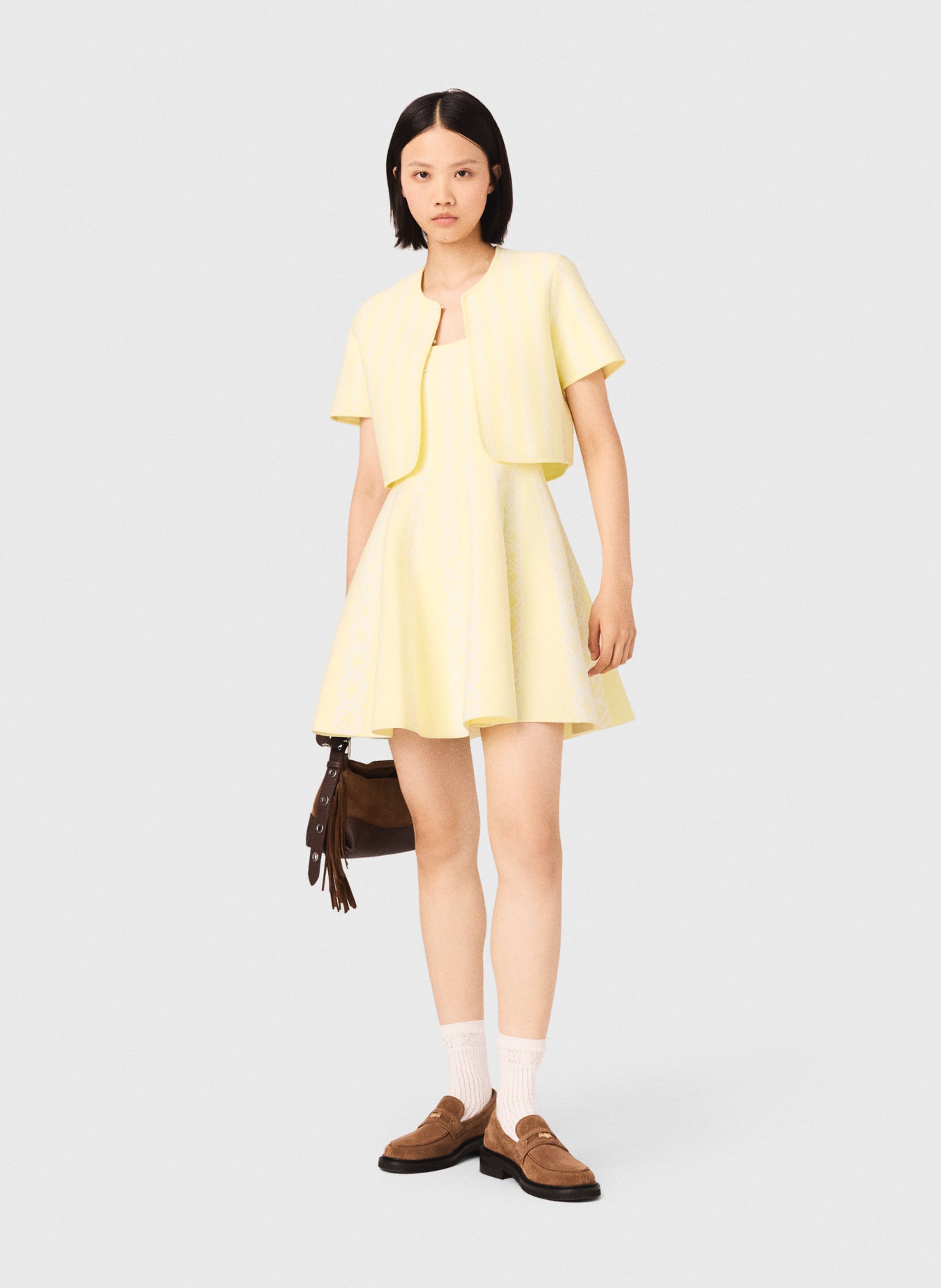 Veste courte col rond rayée MAJE Jaune