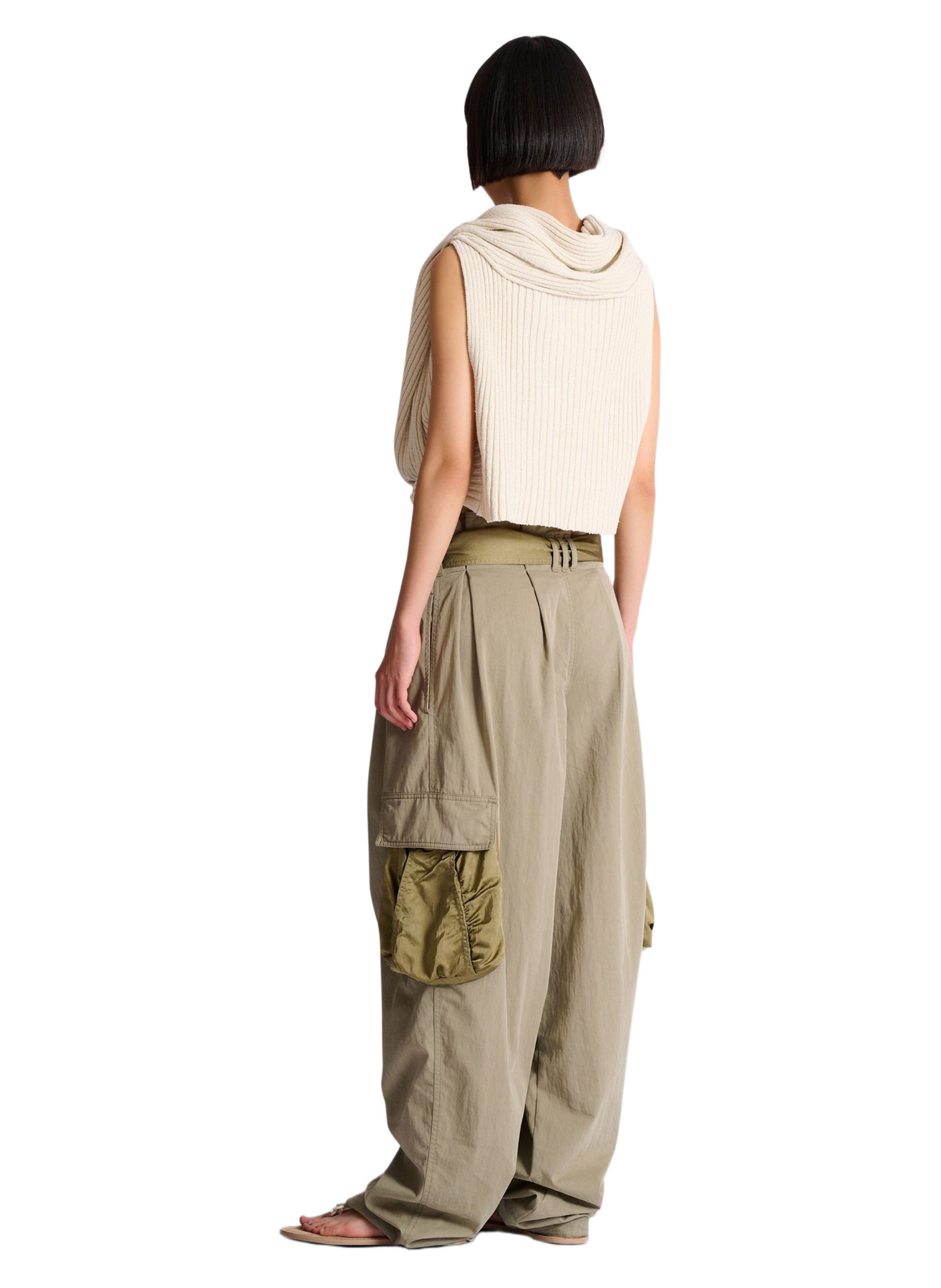 Pantalon taille haute en sergé de coton BALMAIN Vert
