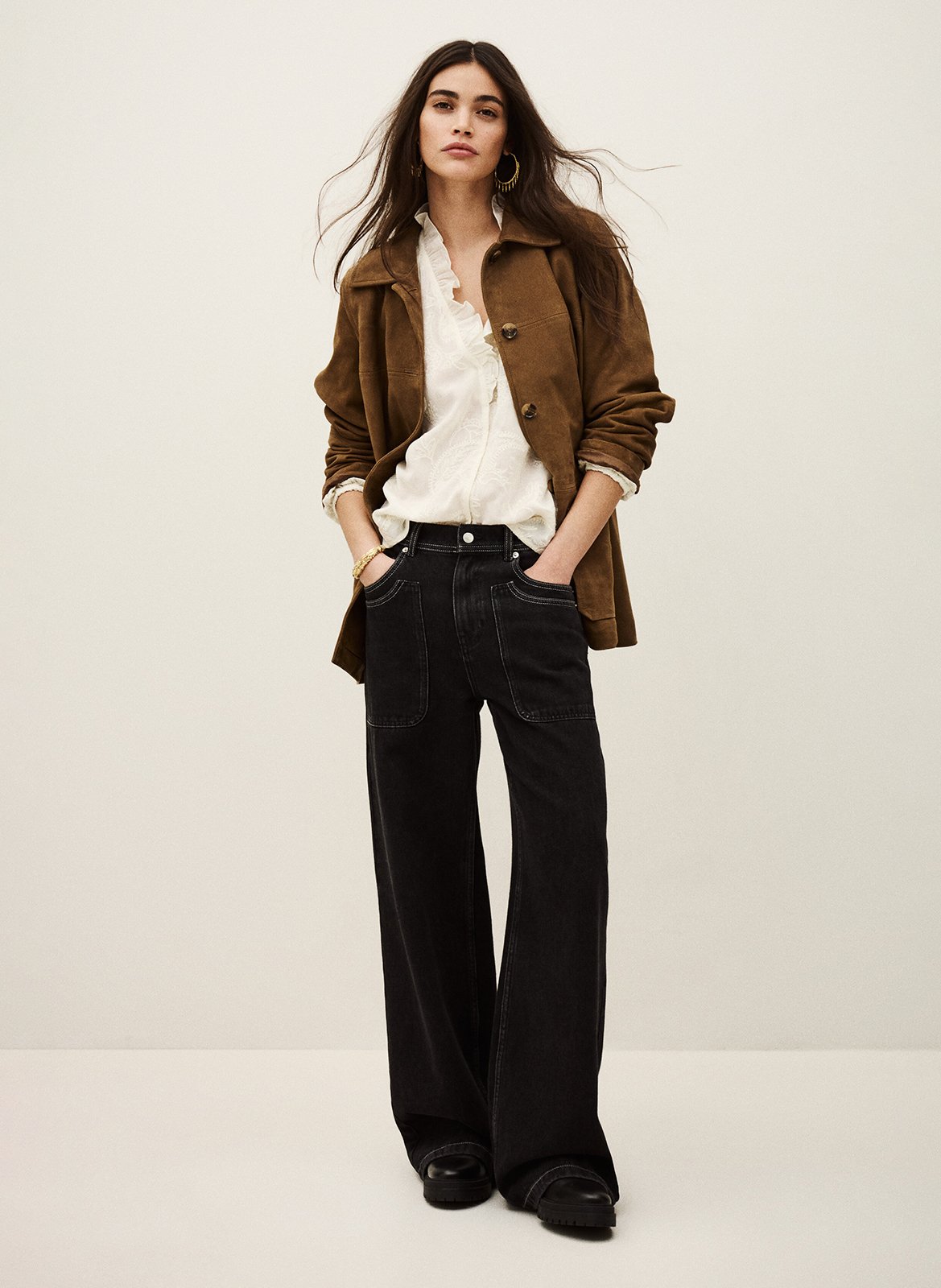 Veste droite col classique en cuir velours mario BA&SH Marron