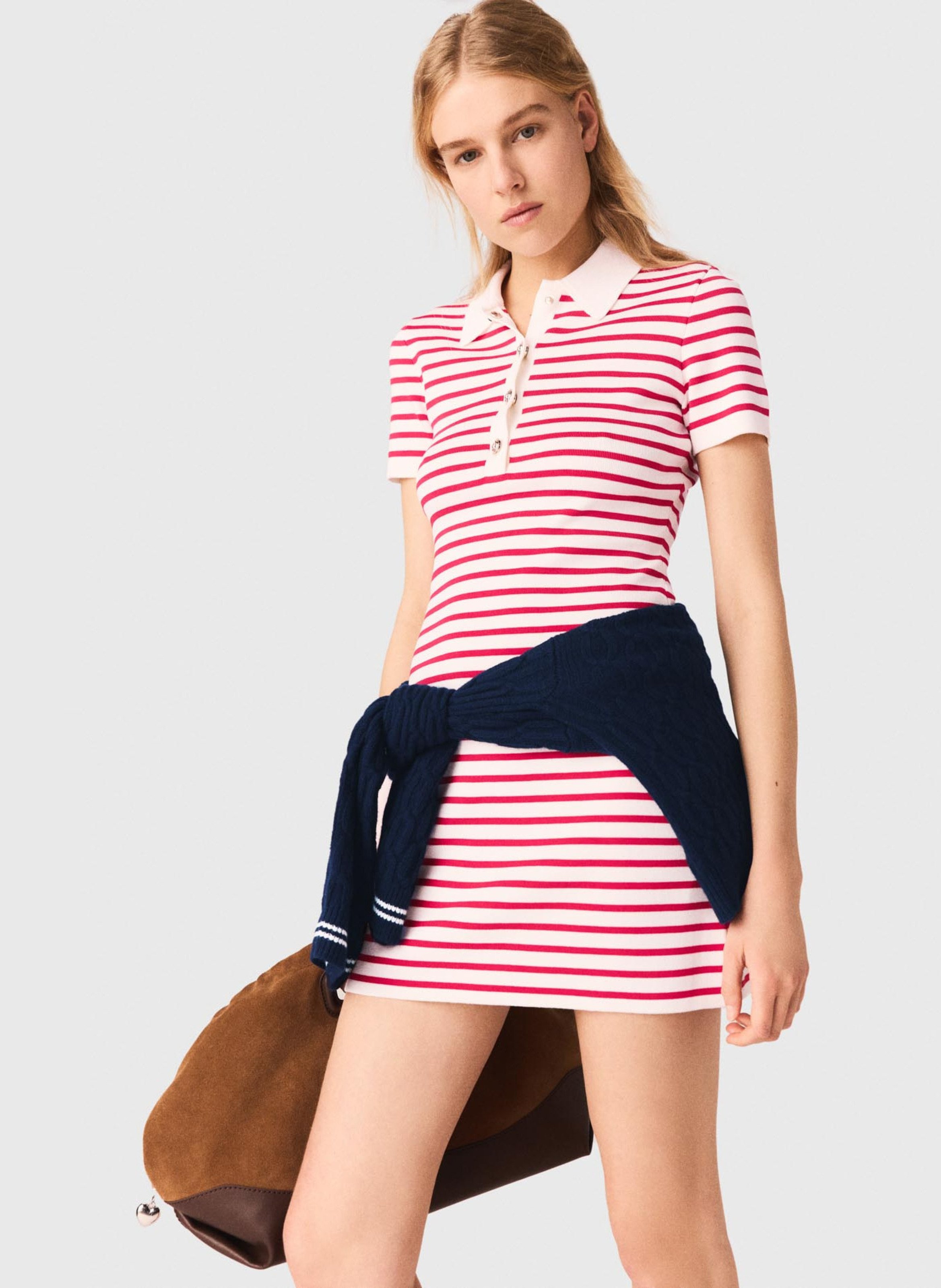 Robe courte col polo à rayures MAJE Rouge