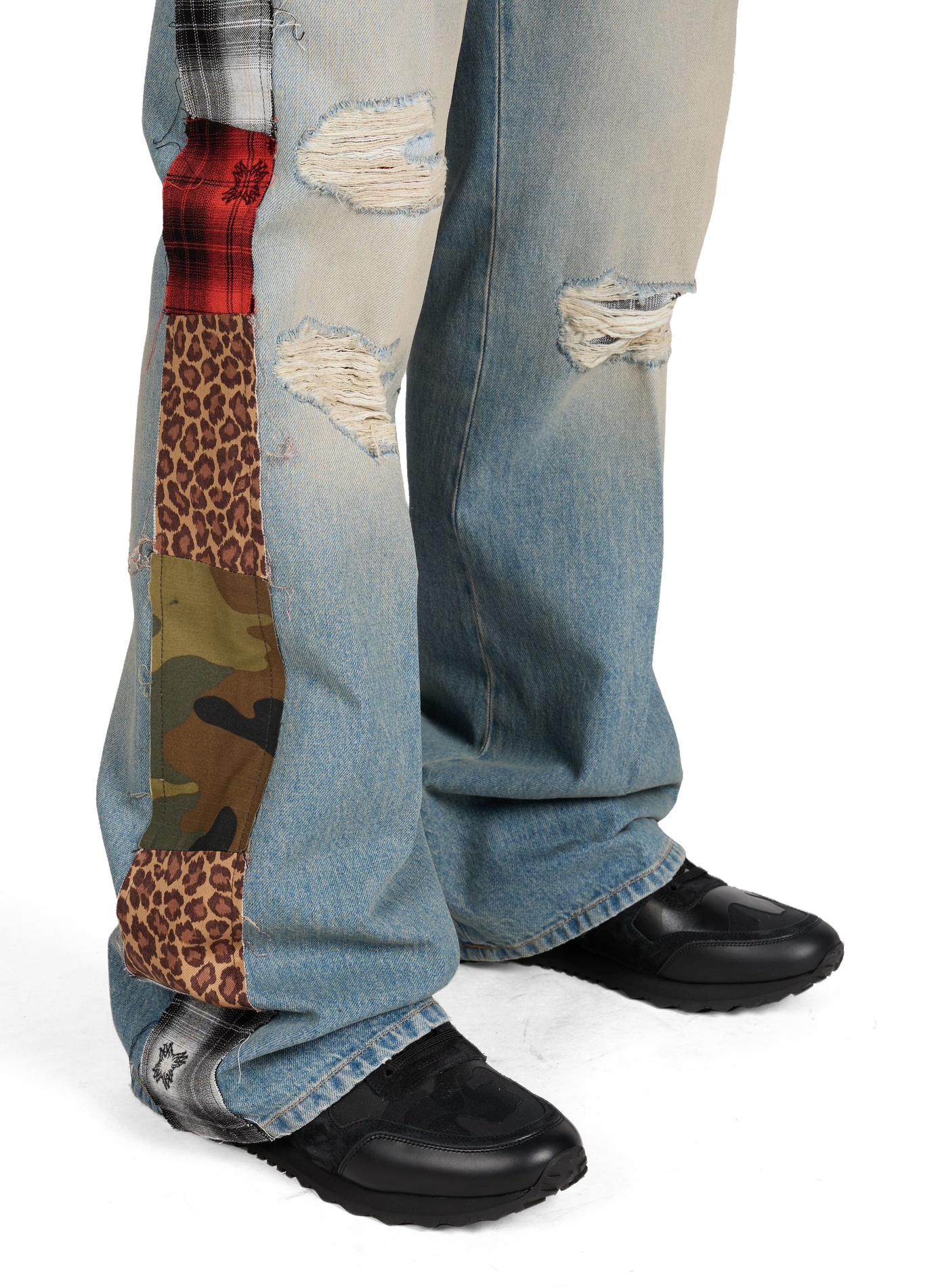 Cotton patchwork bootcut jeans AMIRI Blue