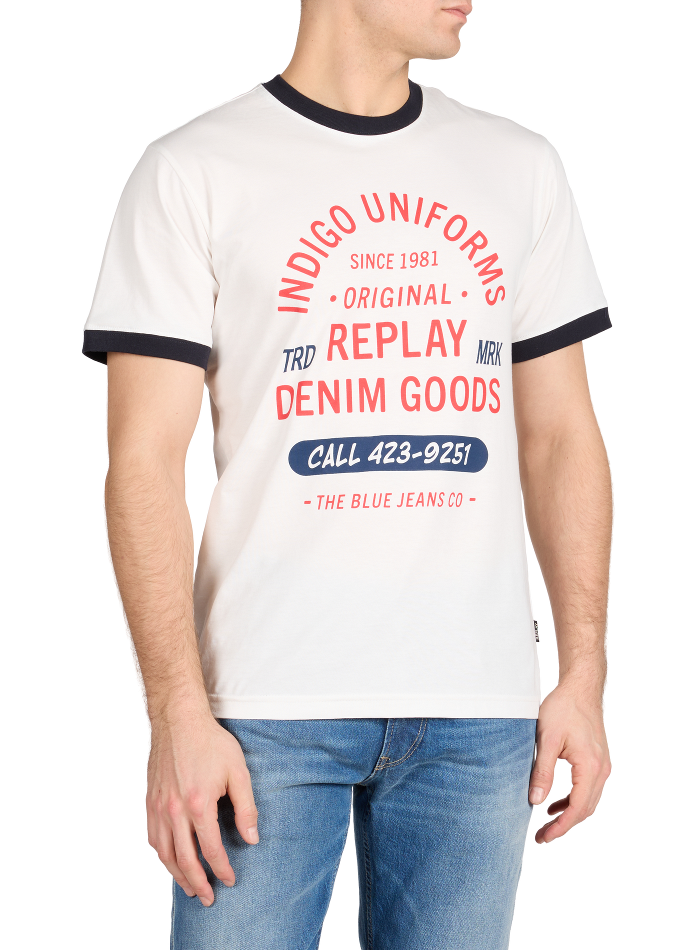 T-shirt imprimé à col rond en coton REPLAY Blanc