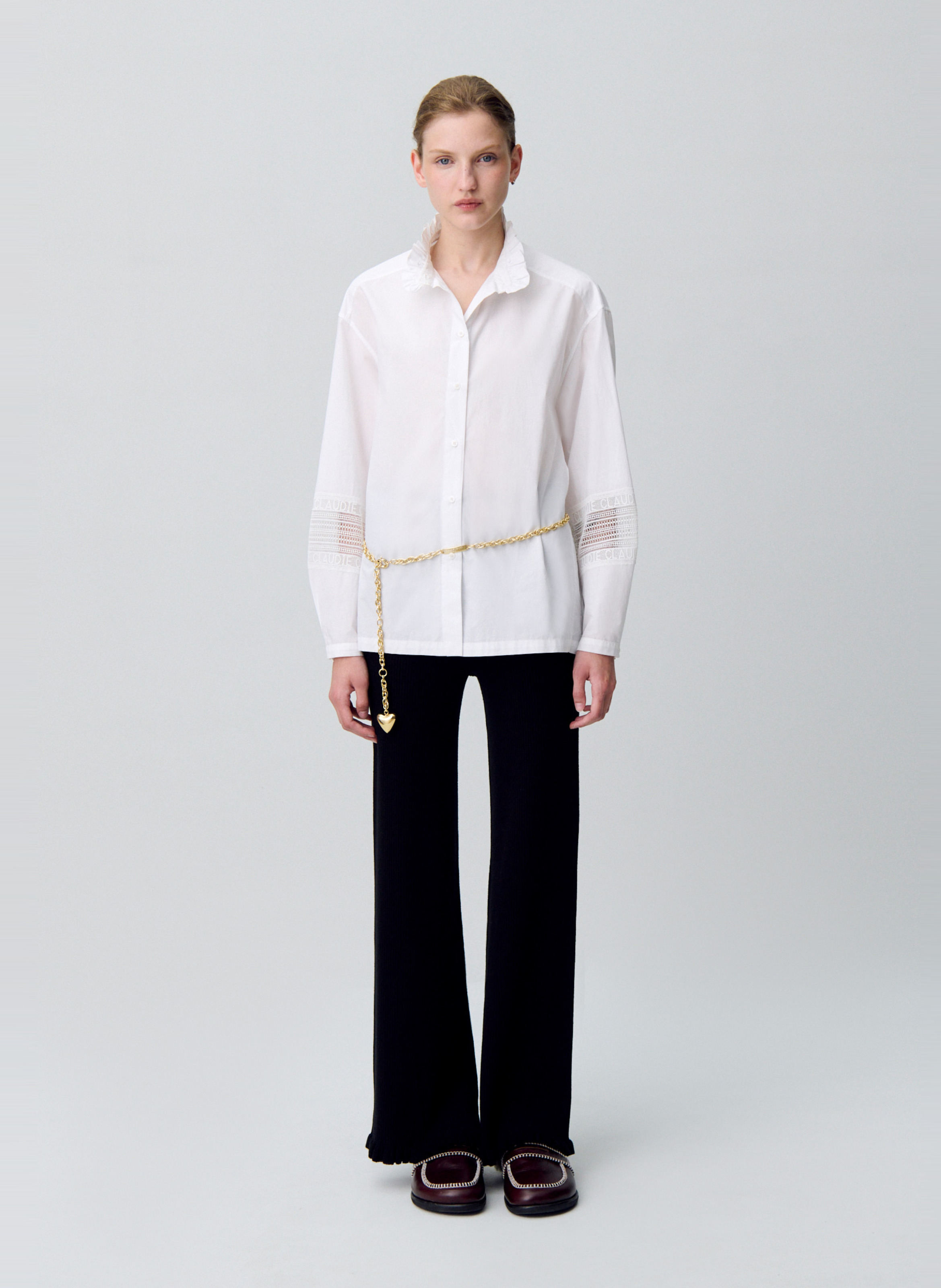 Chemise à col volanté en coton CLAUDIE PIERLOT Blanc