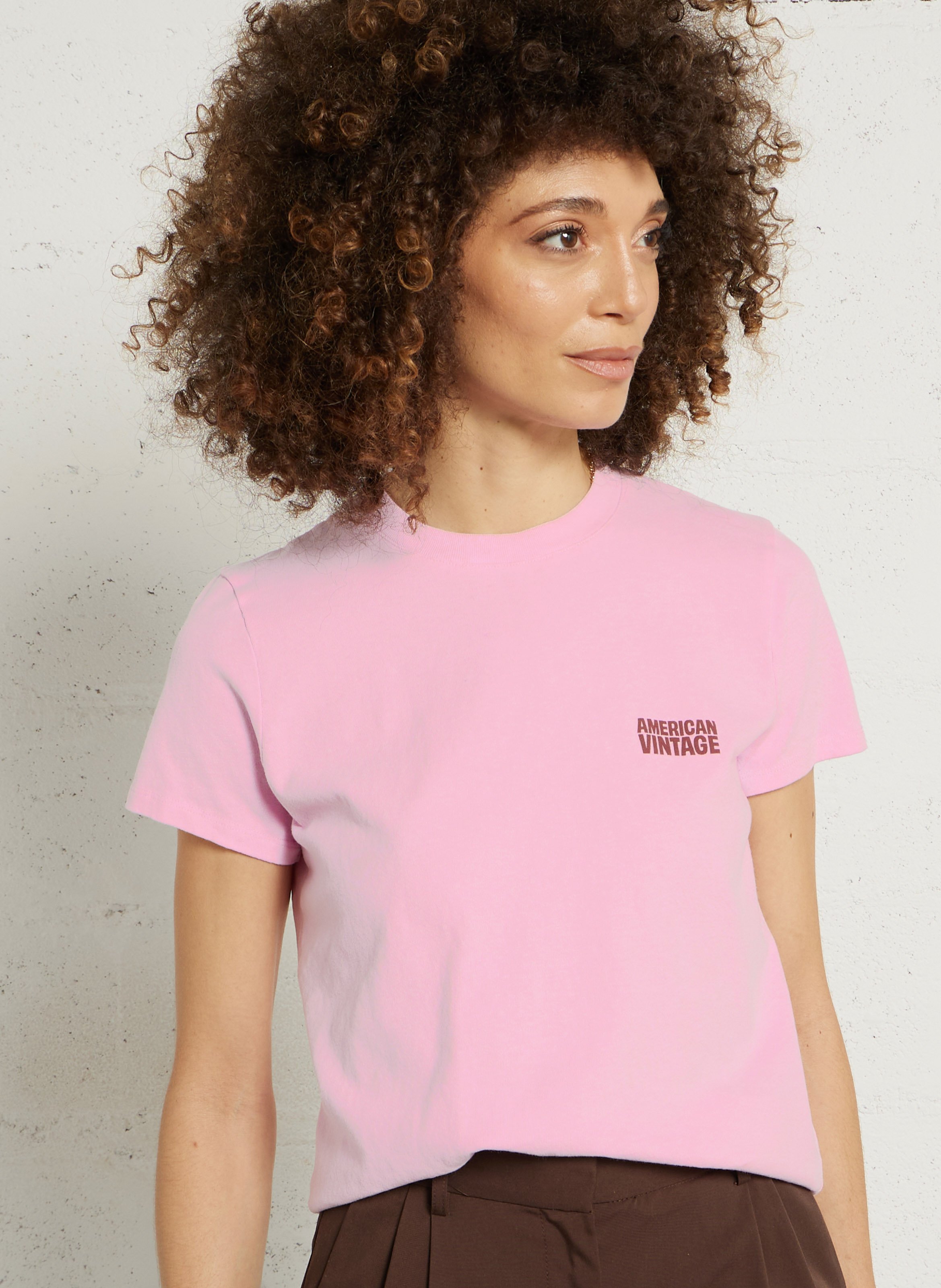 Tee-shirt droit col rond en coton ykobow AMERICAN VINTAGE Rose