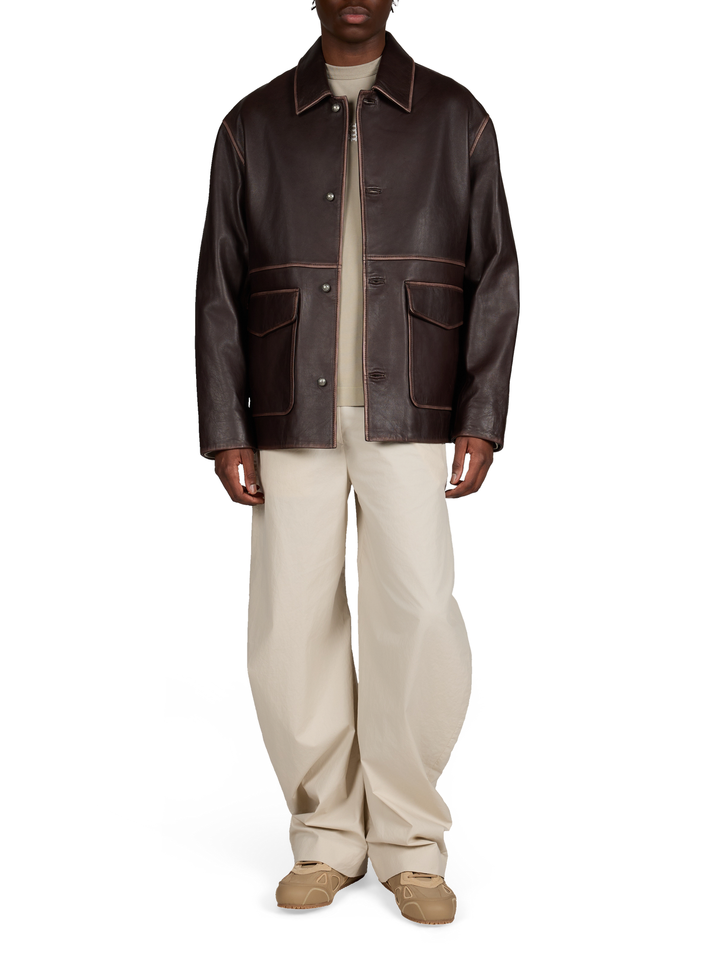 Buttoned leather jacket CALEB Brown