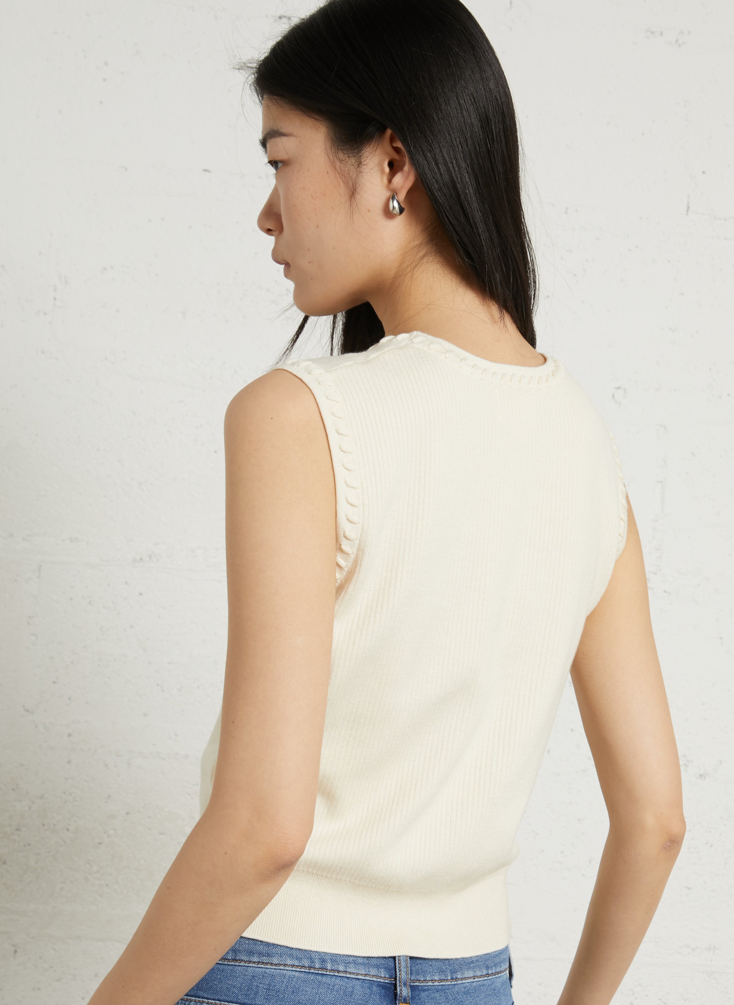 Top droit col rond en coton mélangé priscilla MAISON 123 Blanc