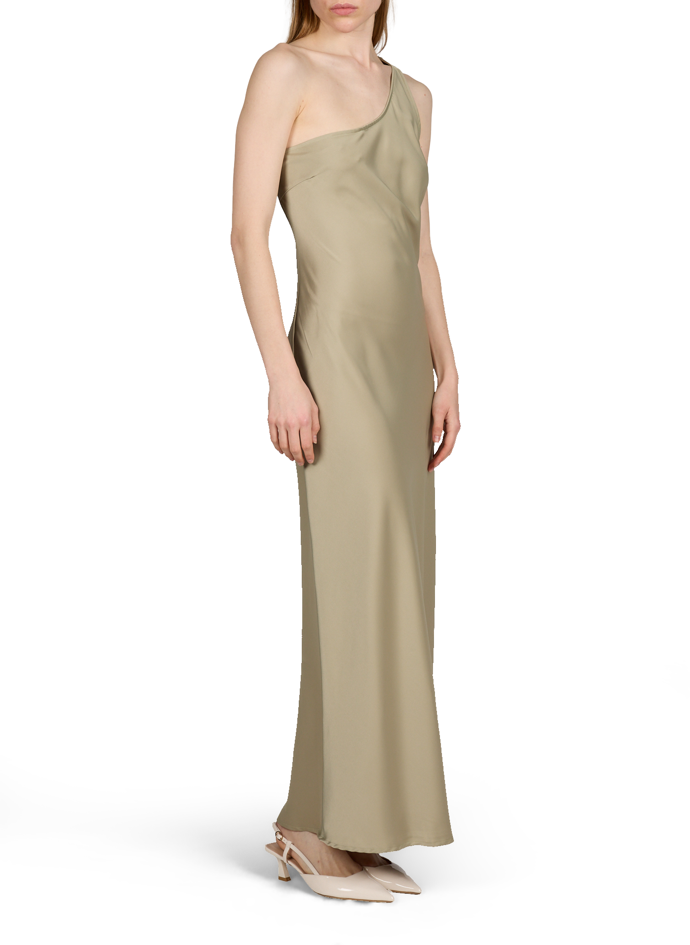 Robe longue asymétrique satinée OBJECT Vert