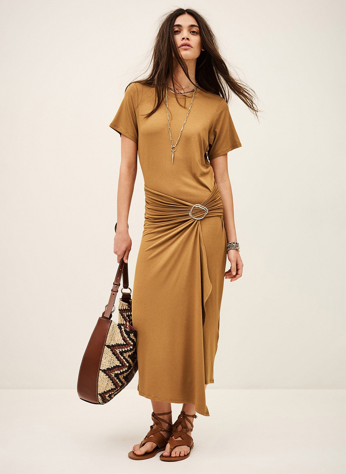 Robe midi ajustée avec drapé unie galtea BA&SH Marron