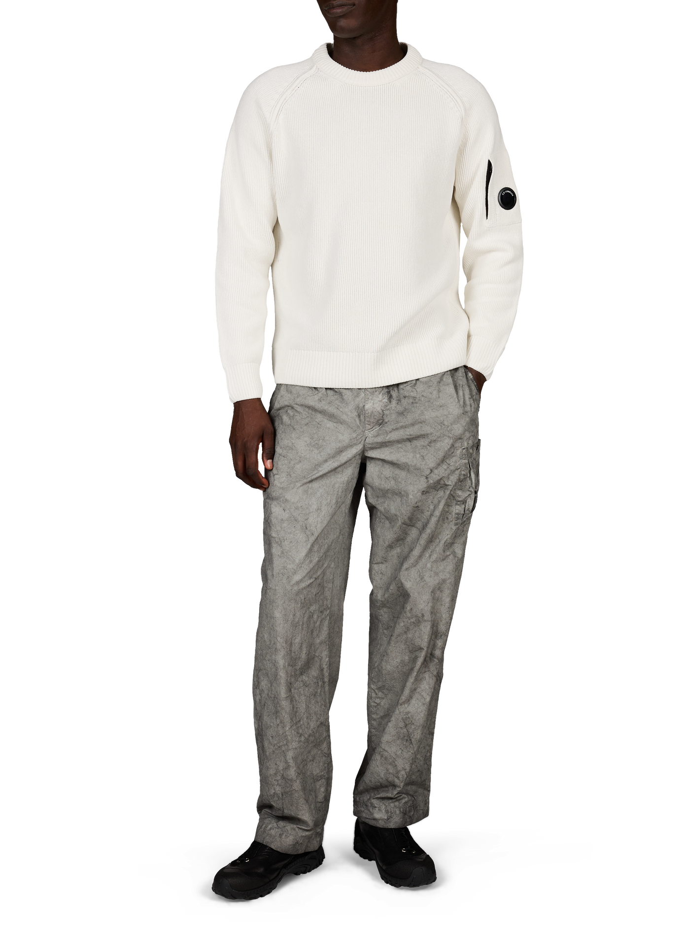 Gerippter Pullover mit charakteristischem Baumwolllogo CP COMPANY Weiss