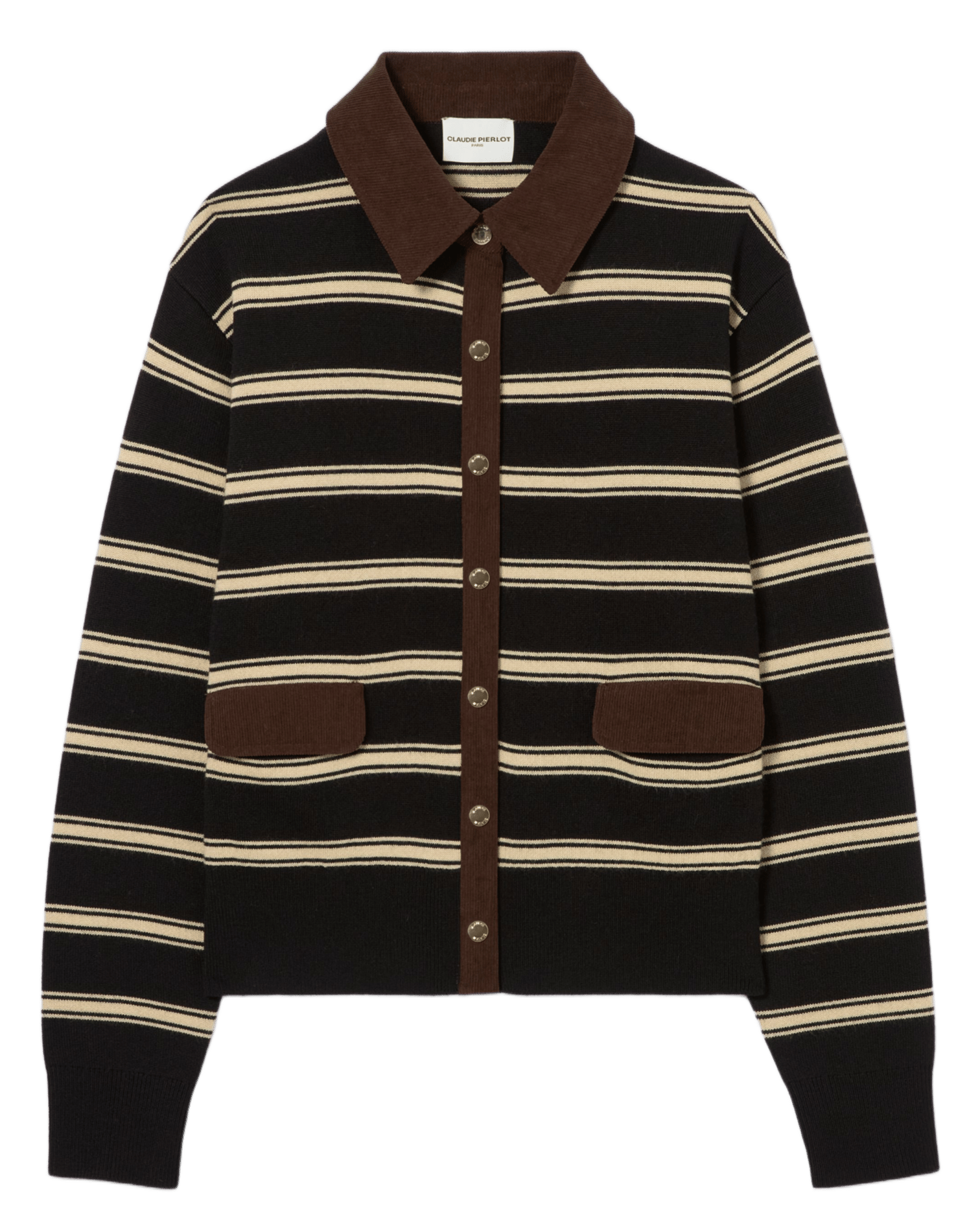 Cardigan col classique à rayures CLAUDIE PIERLOT Noir