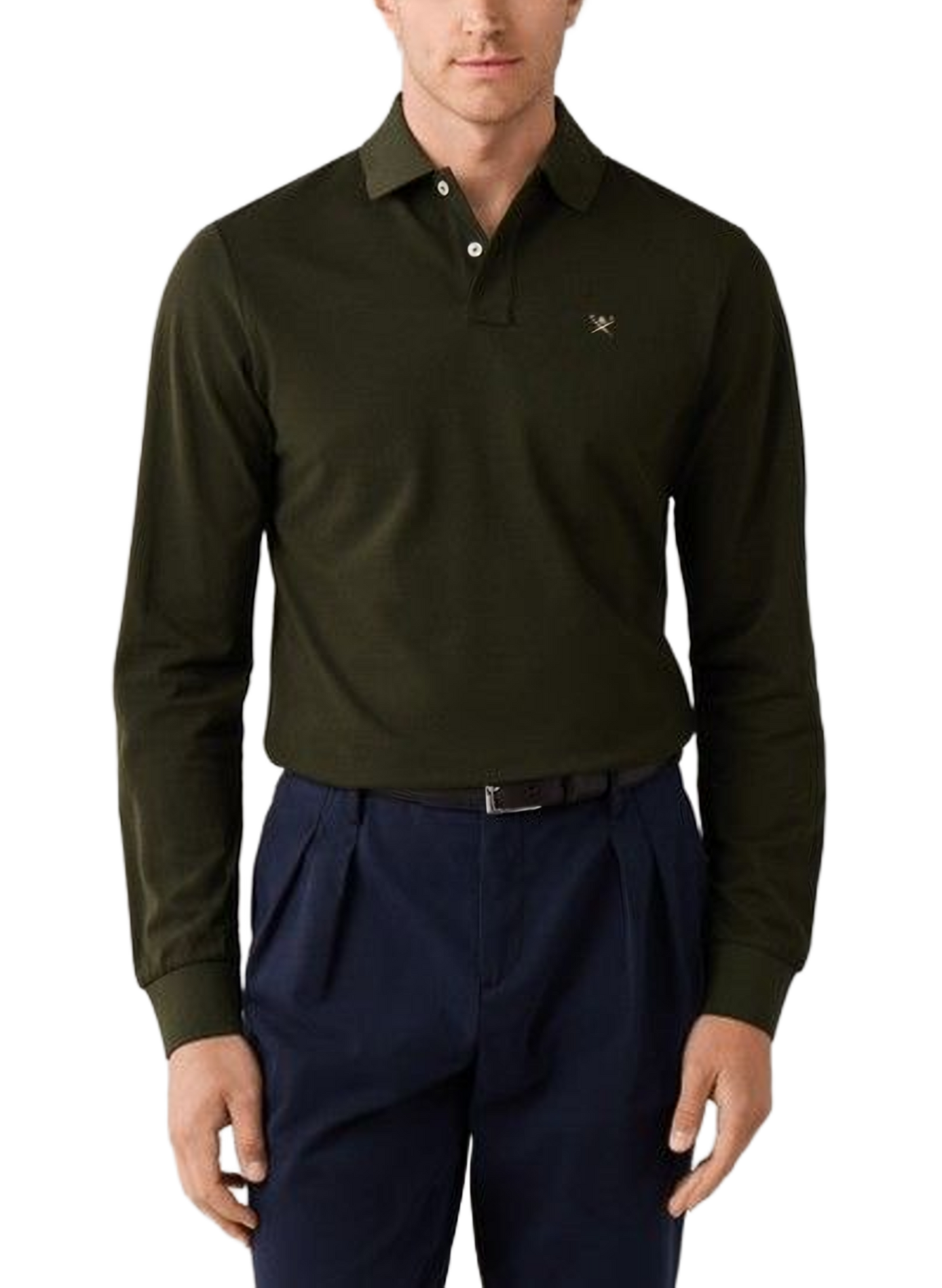 Long-sleeve cotton knit polo | Green HACKETT Men