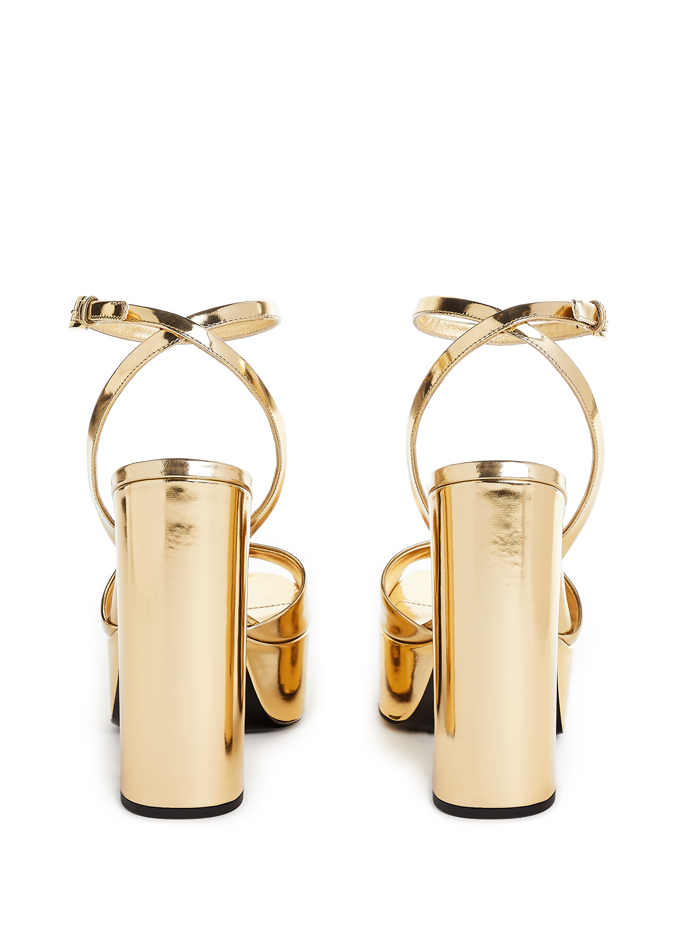 Metallic leather heeled sandals PRADA Golden