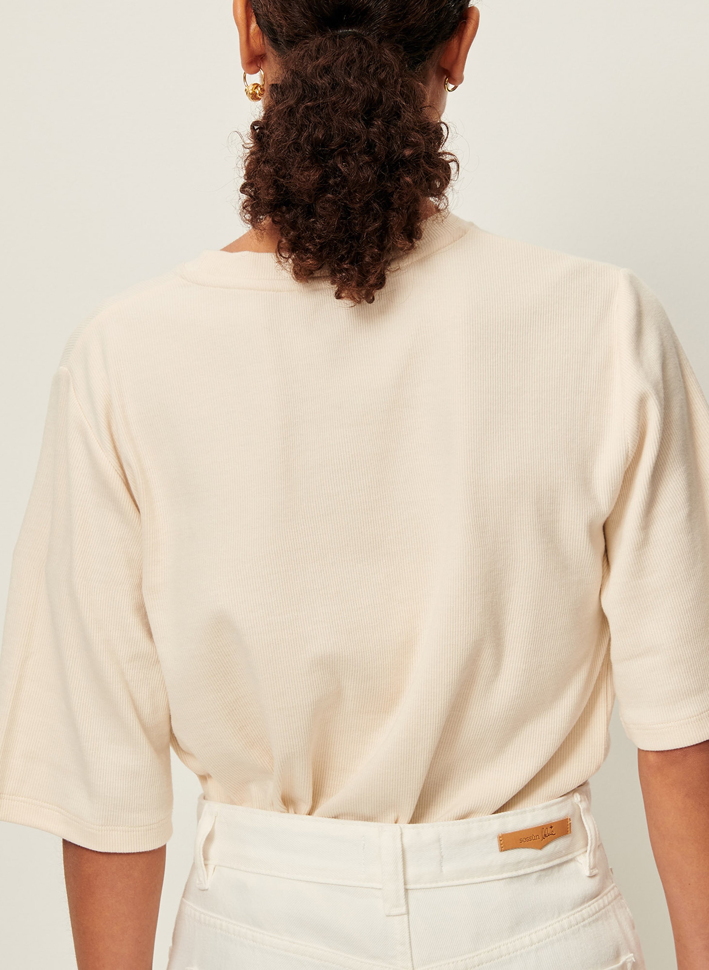 Tee-shirt col rond en jersey côtelé serge co SESSUN Beige