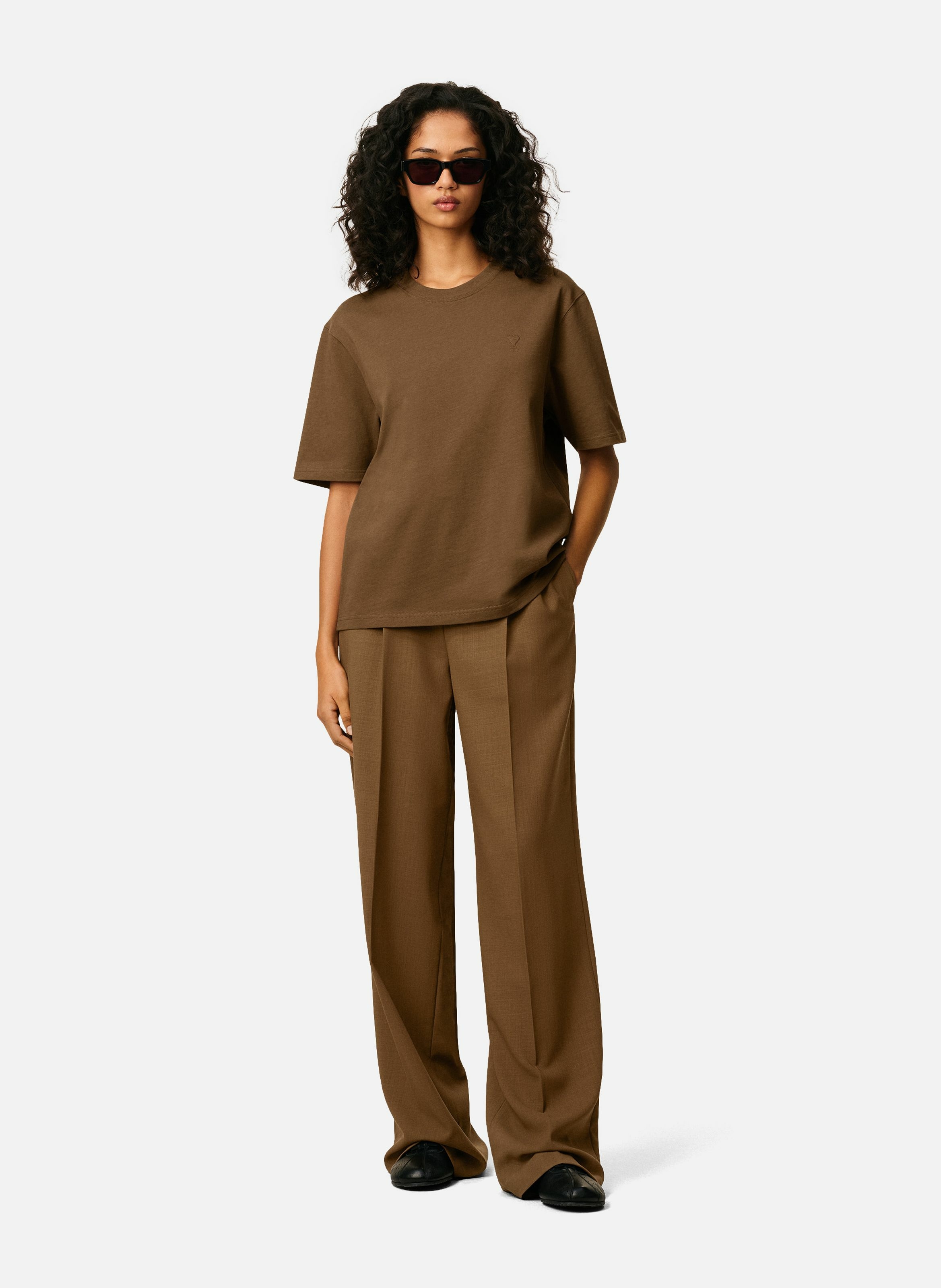 T-shirt ami de coeur embossé unisexe en coton AMI PARIS Marron