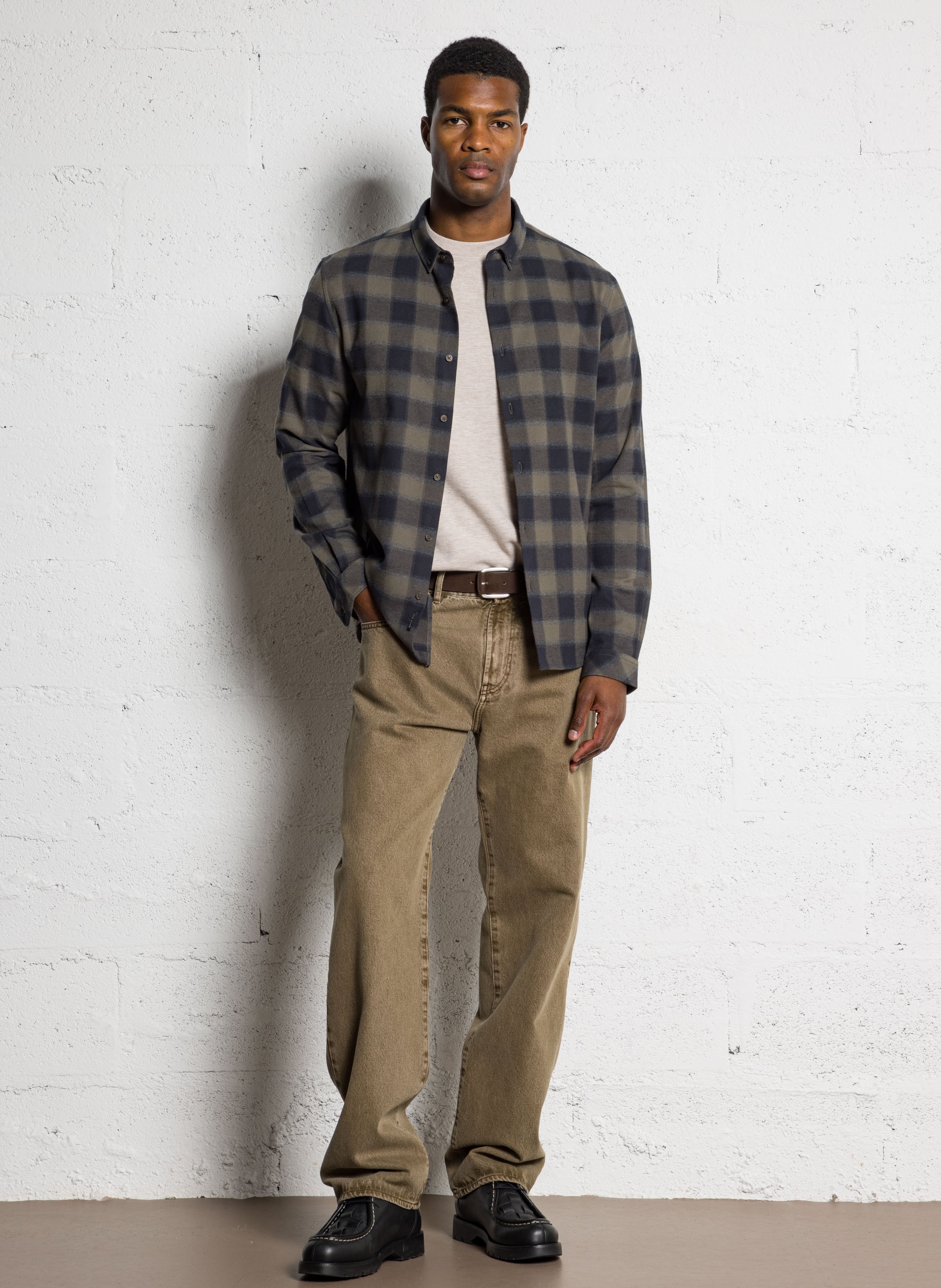 Chemise droite en coton IKKS Kaki