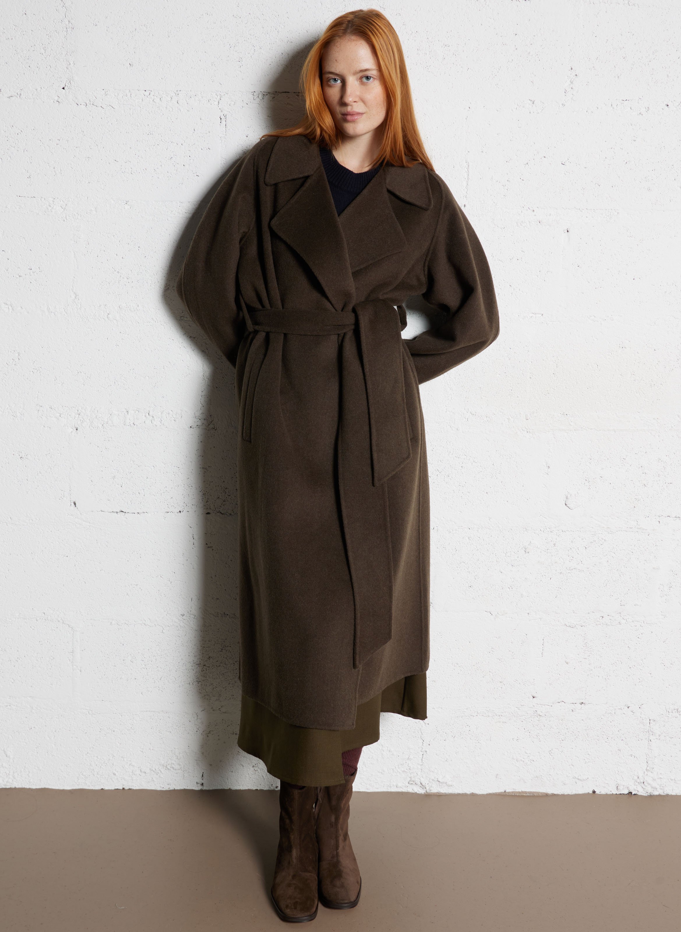 Manteau long col tailleur en laine mélangée harvard SOEUR Kaki