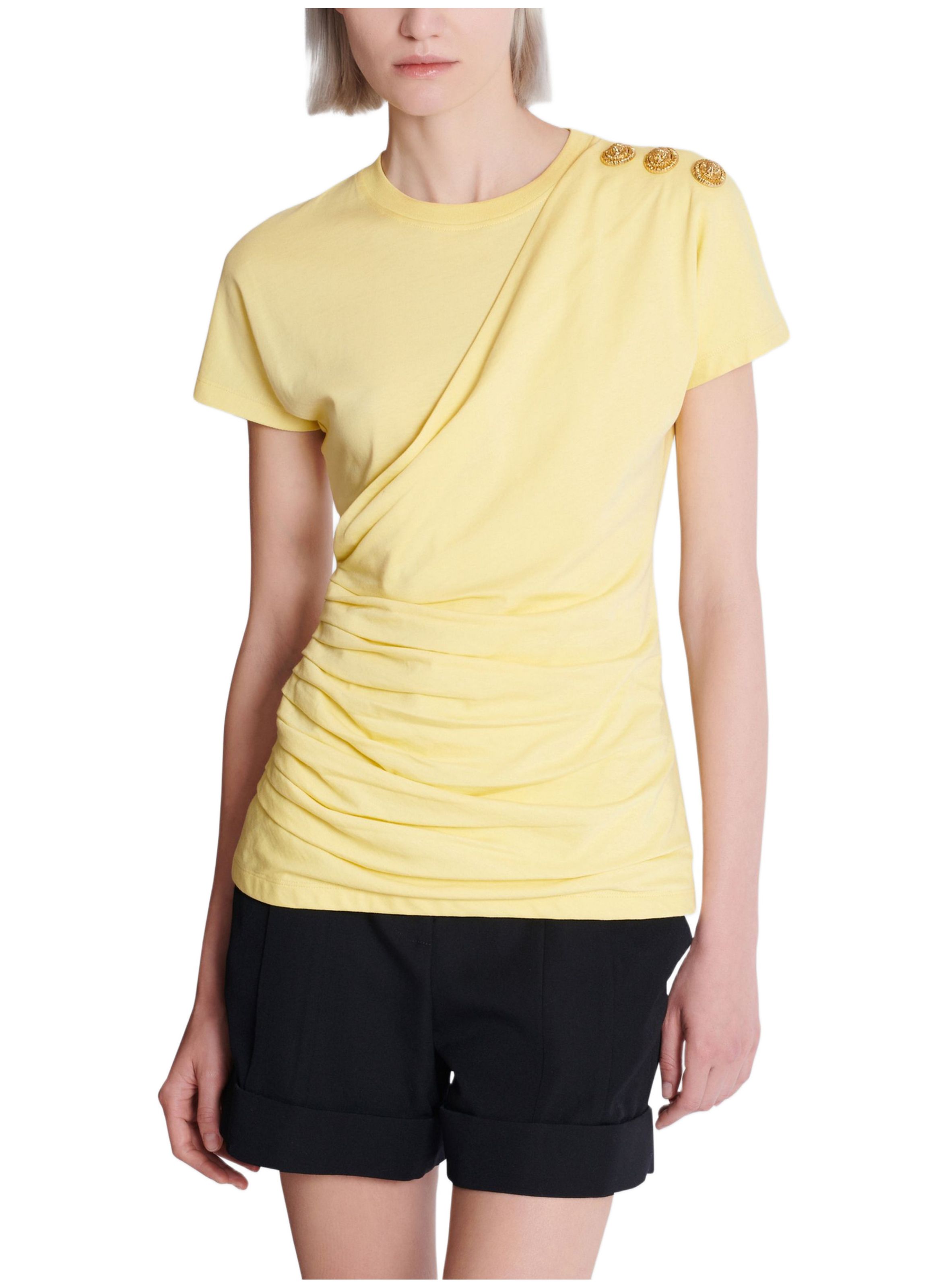 T-shirt drapé avec boutons Jaune