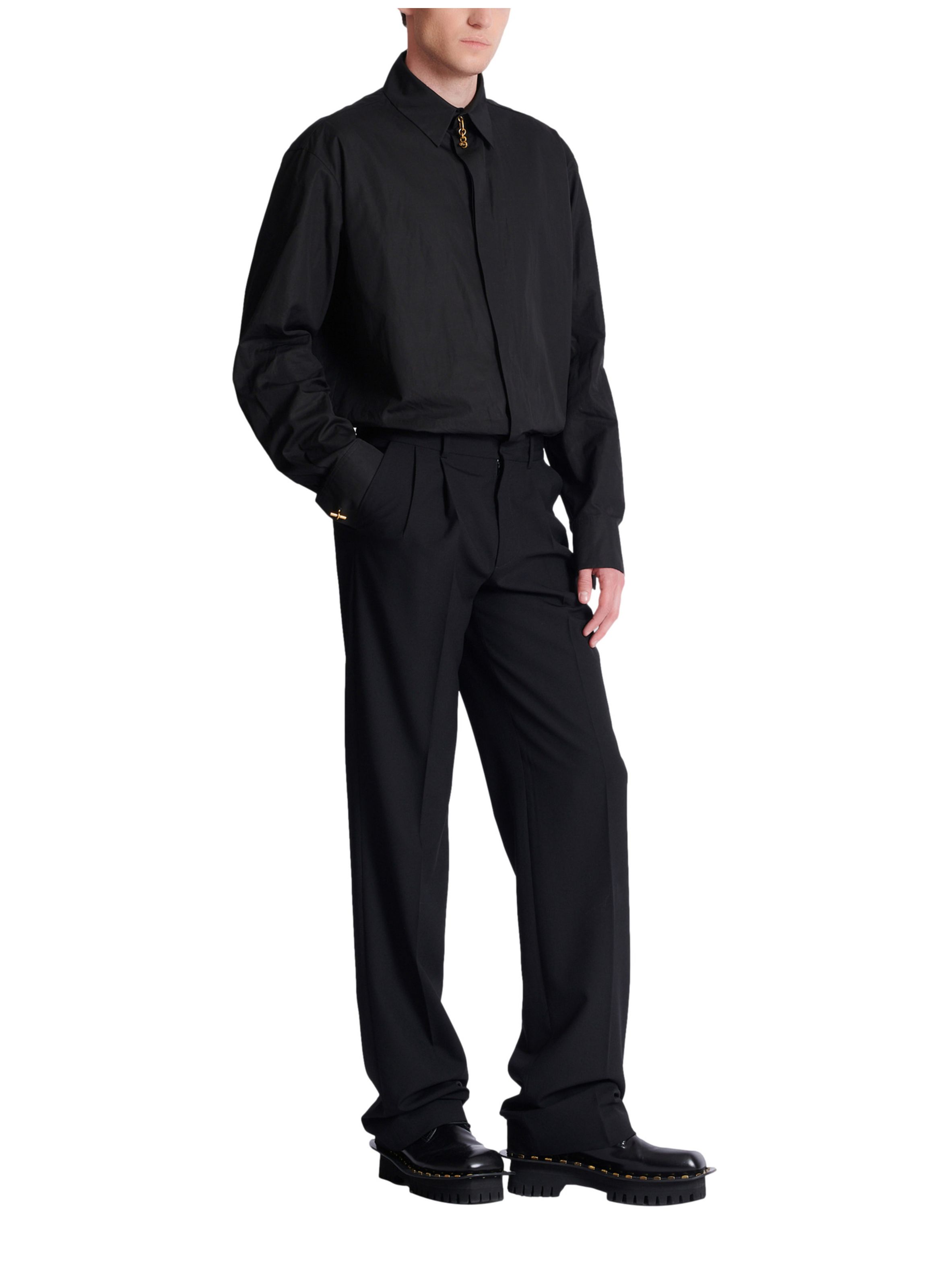 Pantalon droit en laine BALMAIN Noir