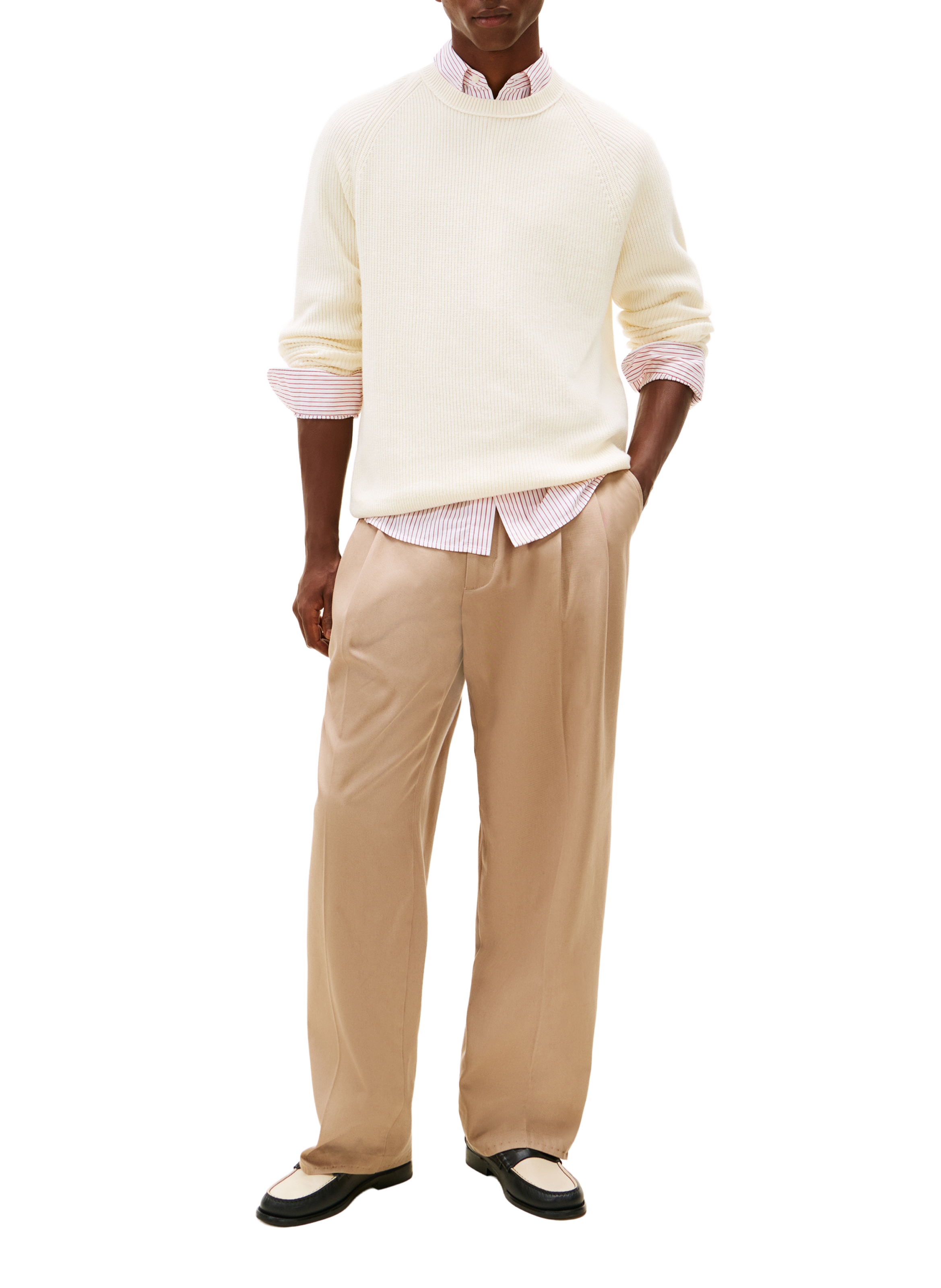 Pull côtelé manches longues en laine mélangée TOMMY HILFIGER Beige