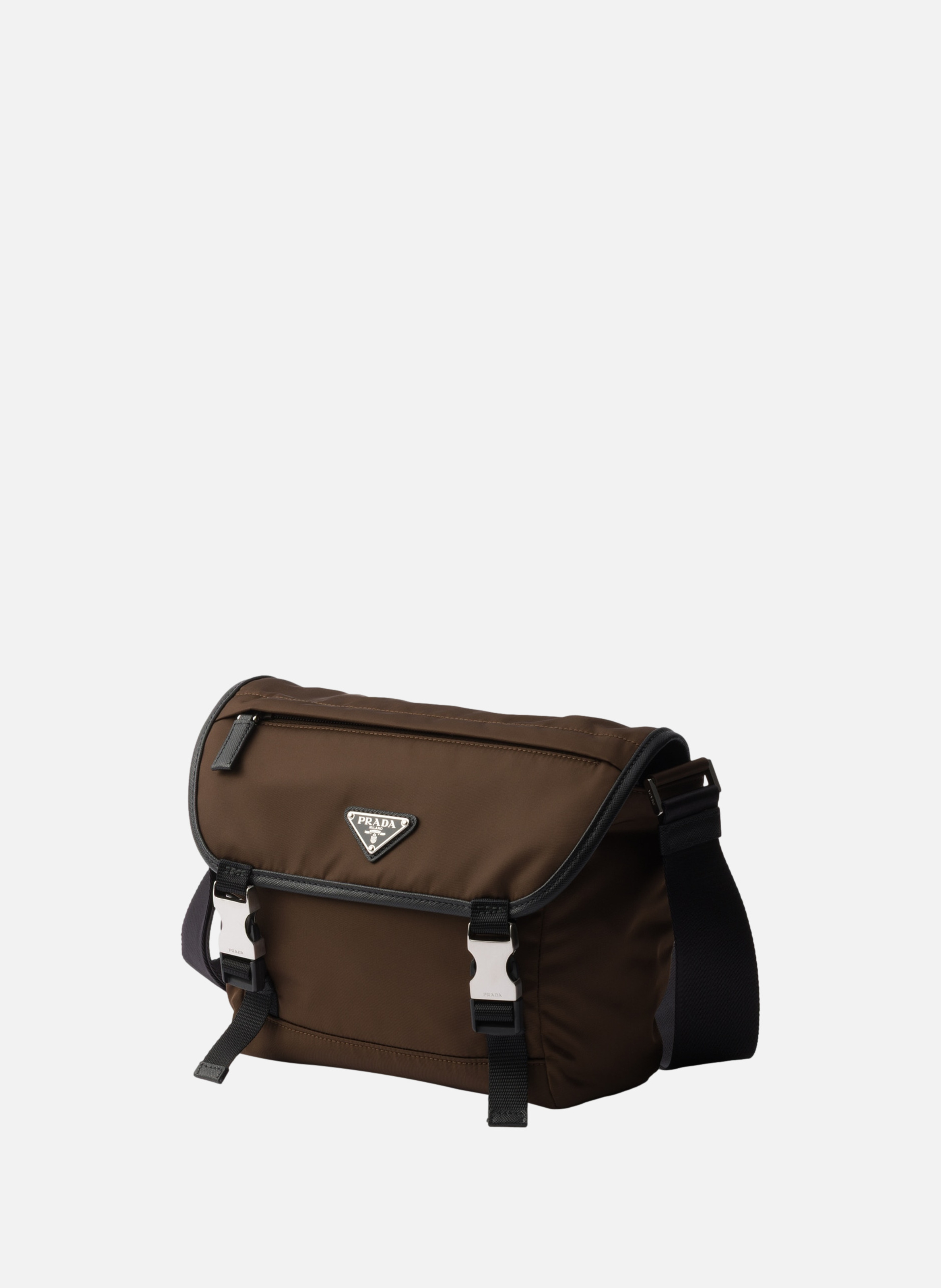 Sac porté épaule en re-nylon et cuir saffiano PRADA Marron