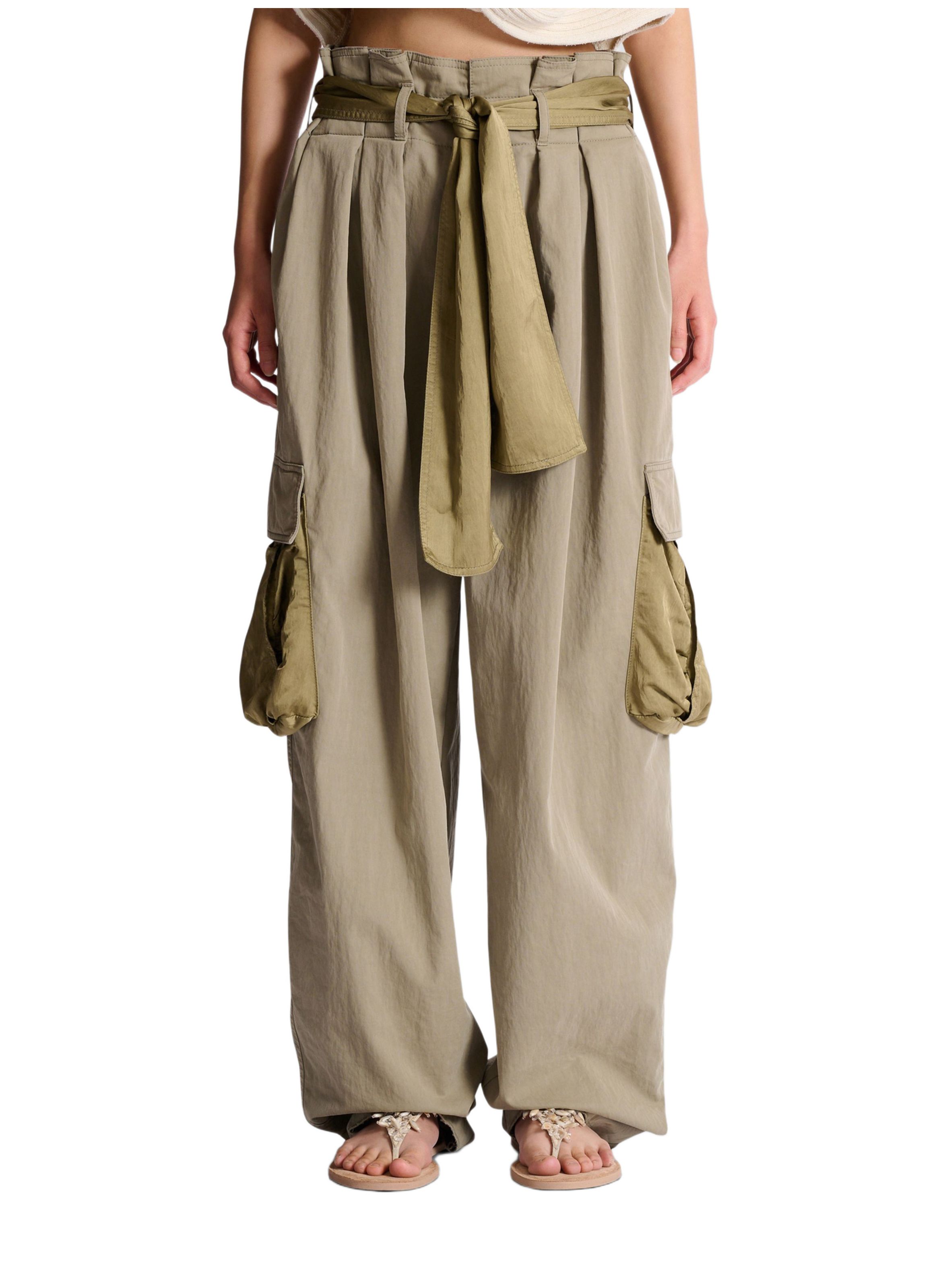 Pantalon taille haute en sergé de coton BALMAIN Vert