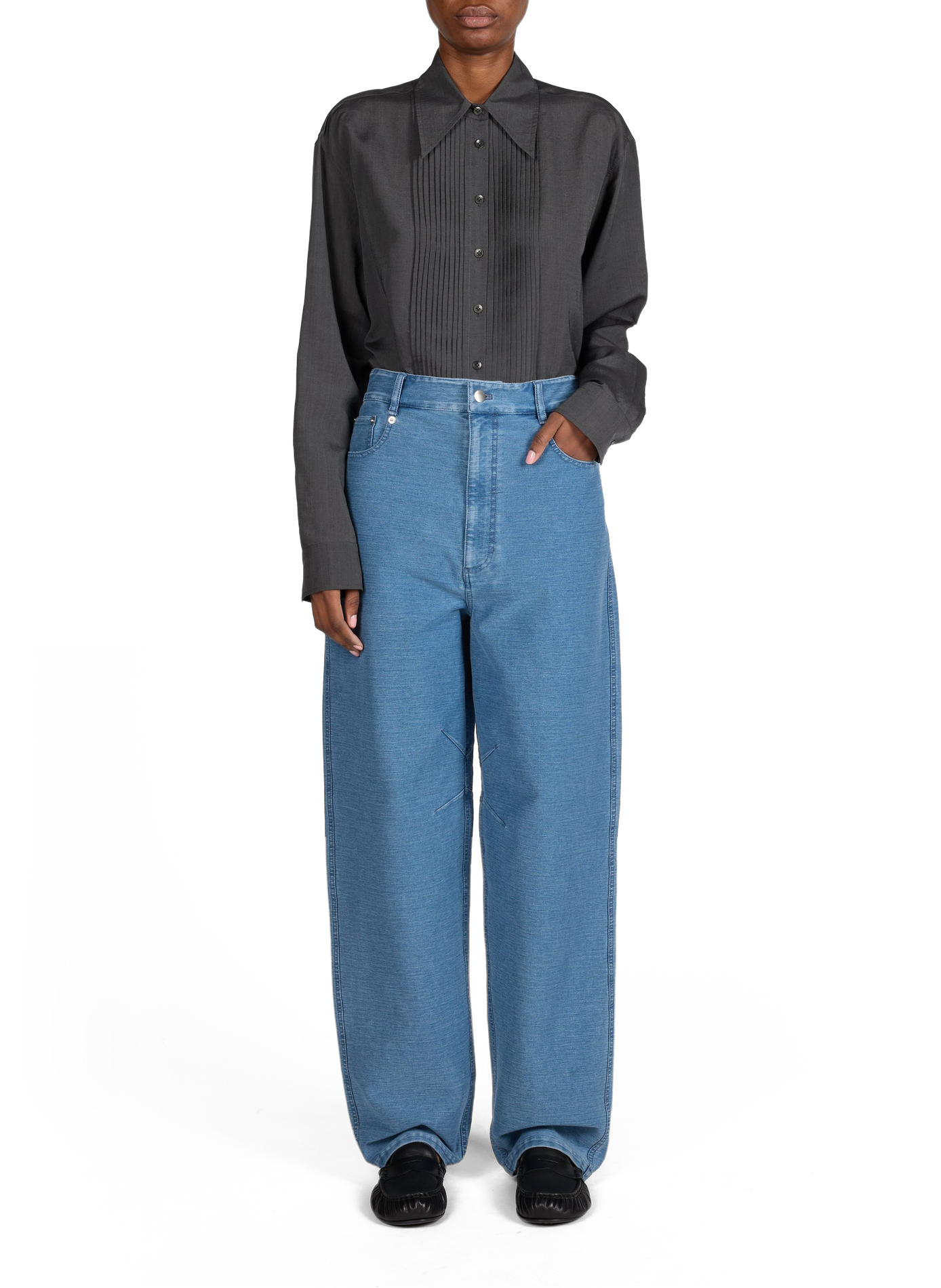 Wide-leg cotton blend jeans TIBI Blue