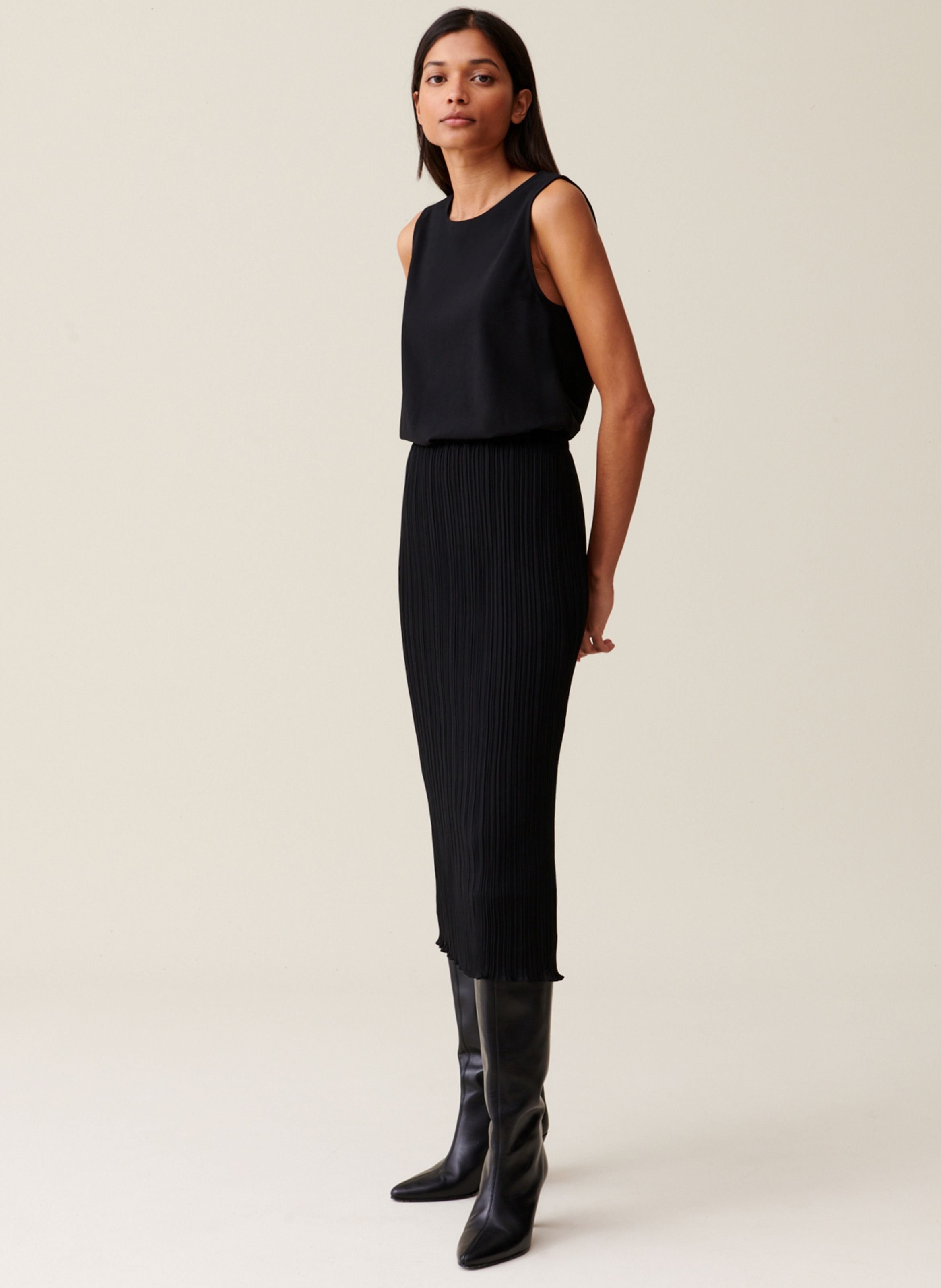 Robe longue col rond plissée CLAUDIE PIERLOT Noir