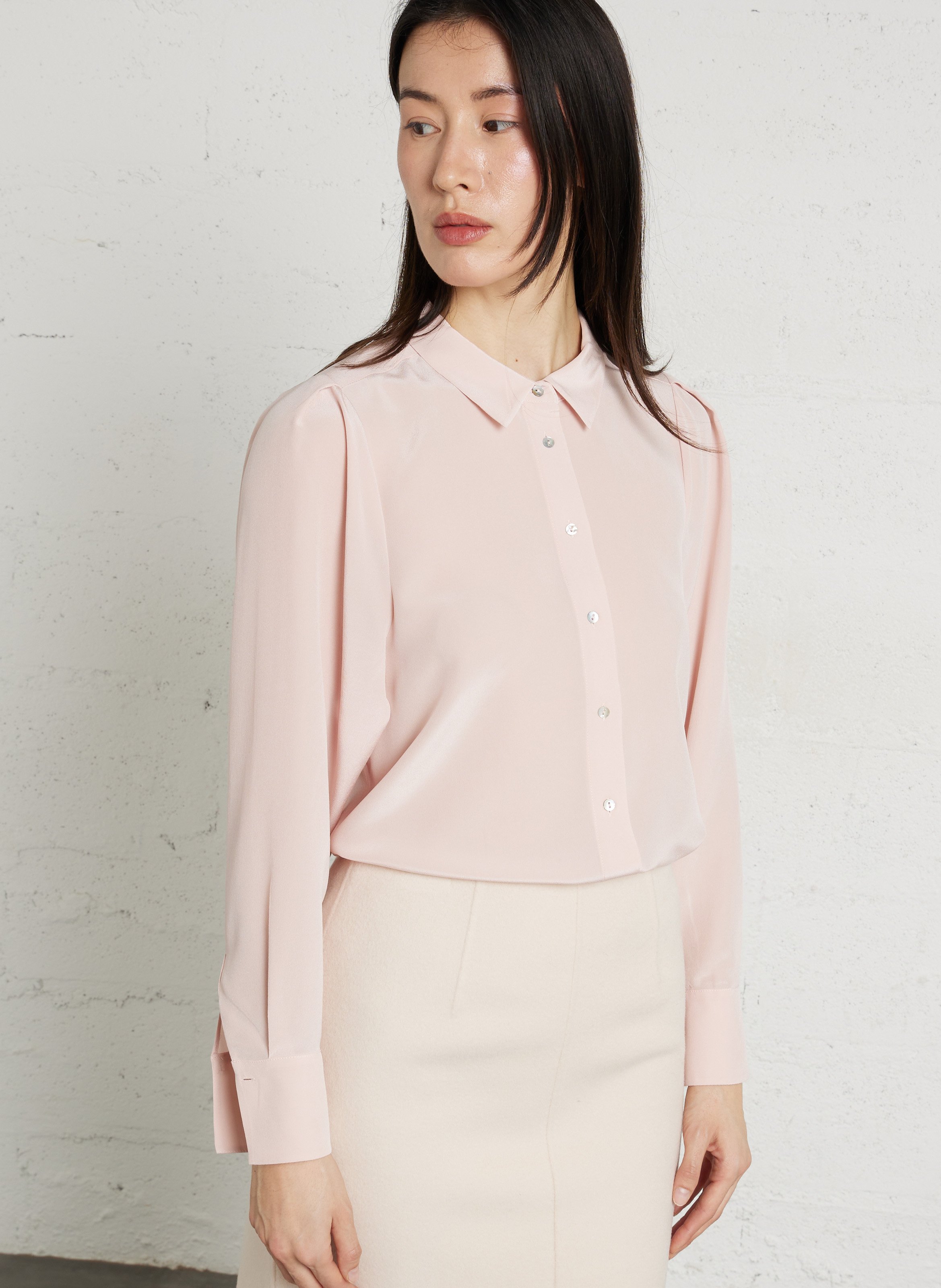 Chemise droite col classique en soie daphnee MAISON 123 Rose