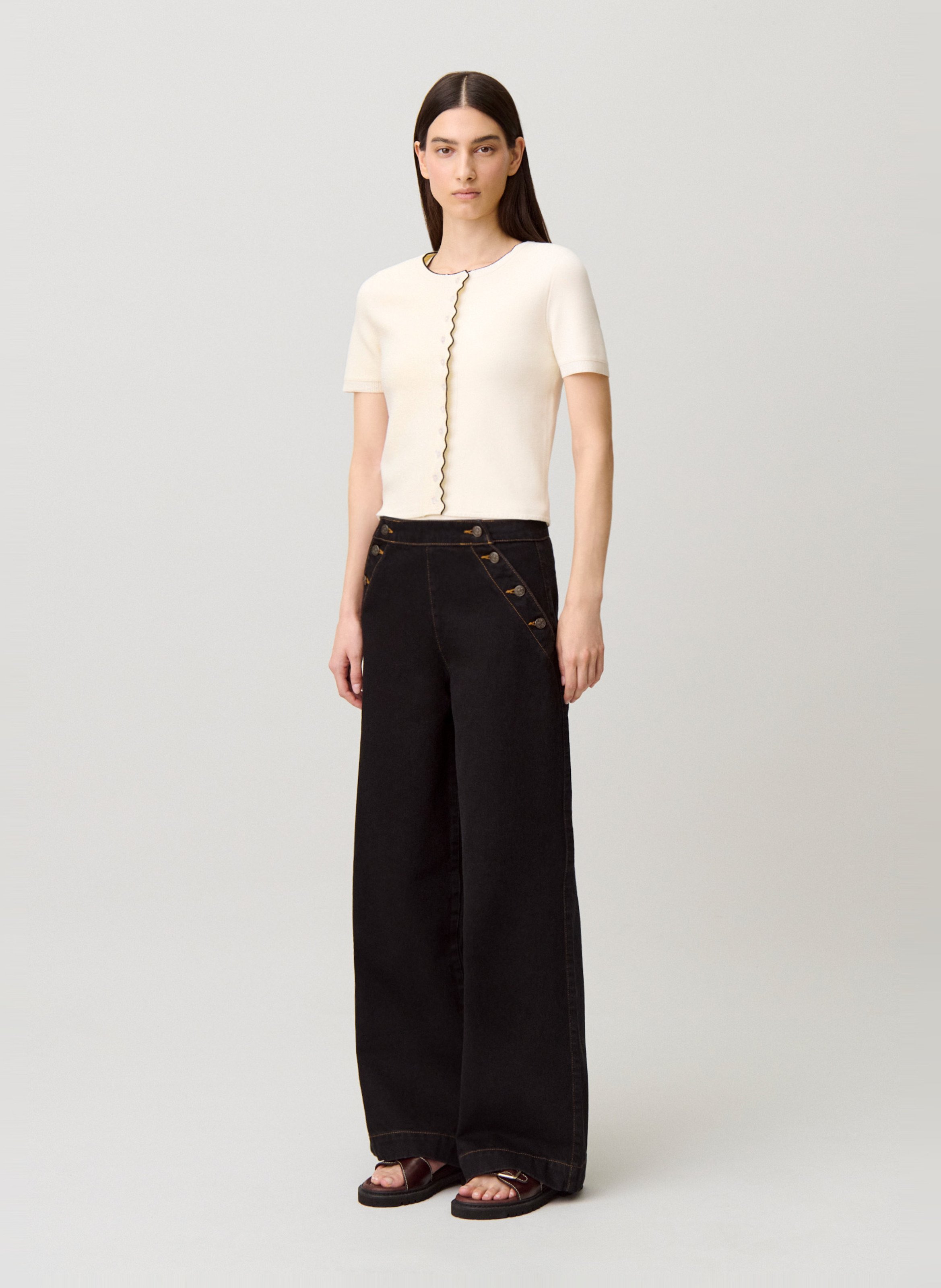 Gilet droit col rond en maille CLAUDIE PIERLOT Beige