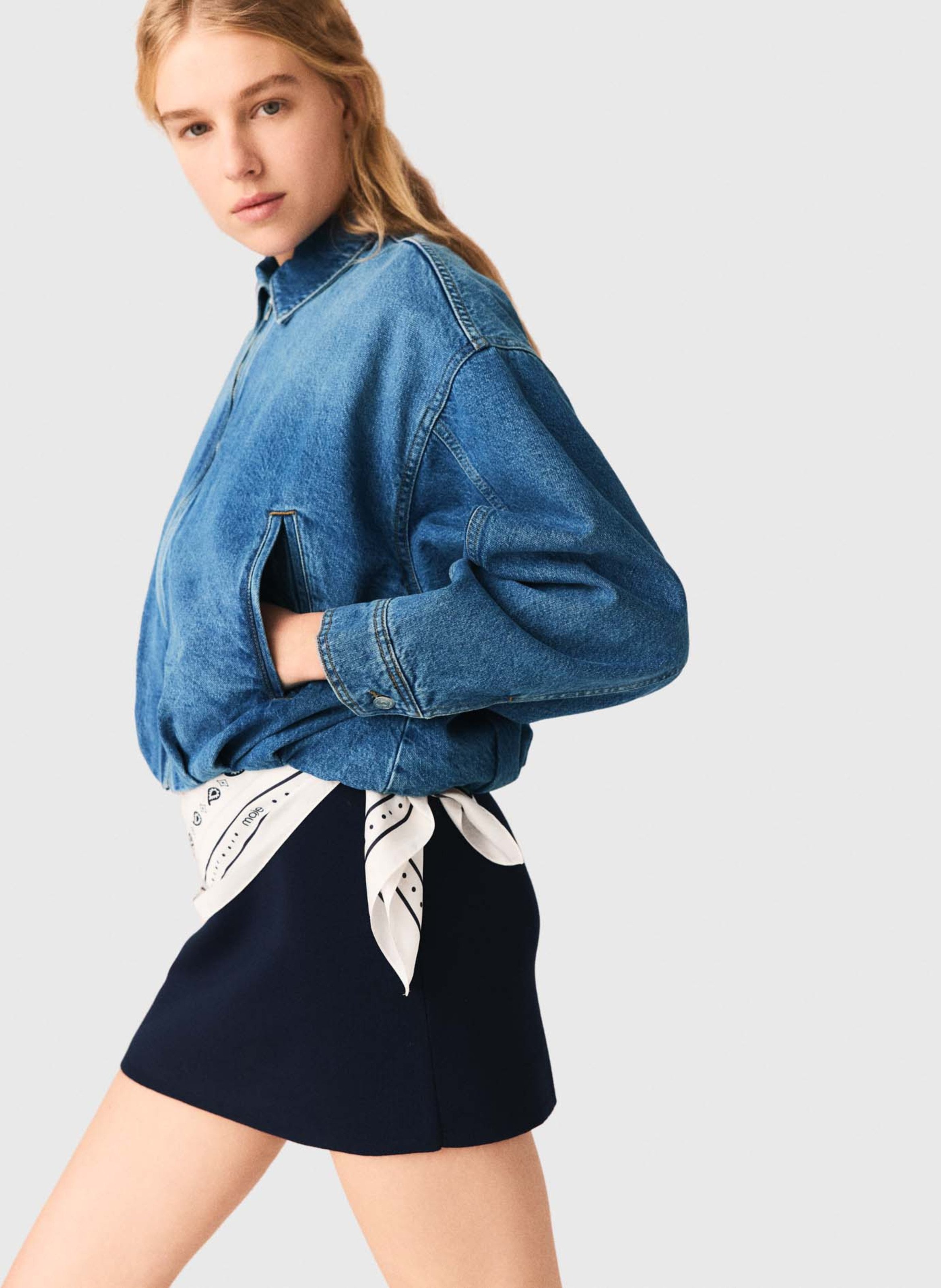 Blouson oversize col classique en coton MAJE Bleu