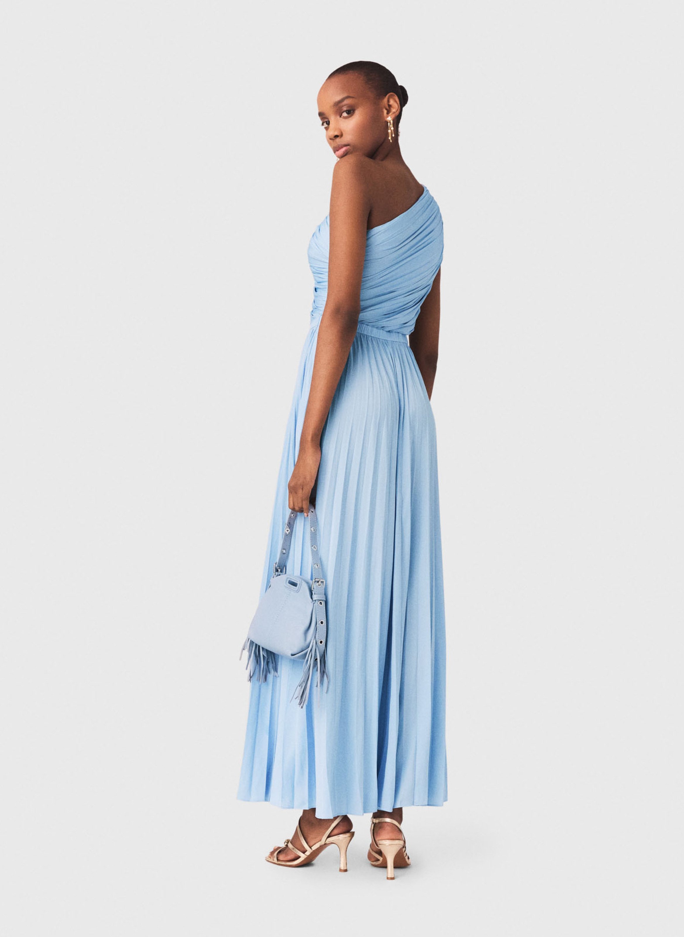 Robe longue asymétrique évasée MAJE Bleu