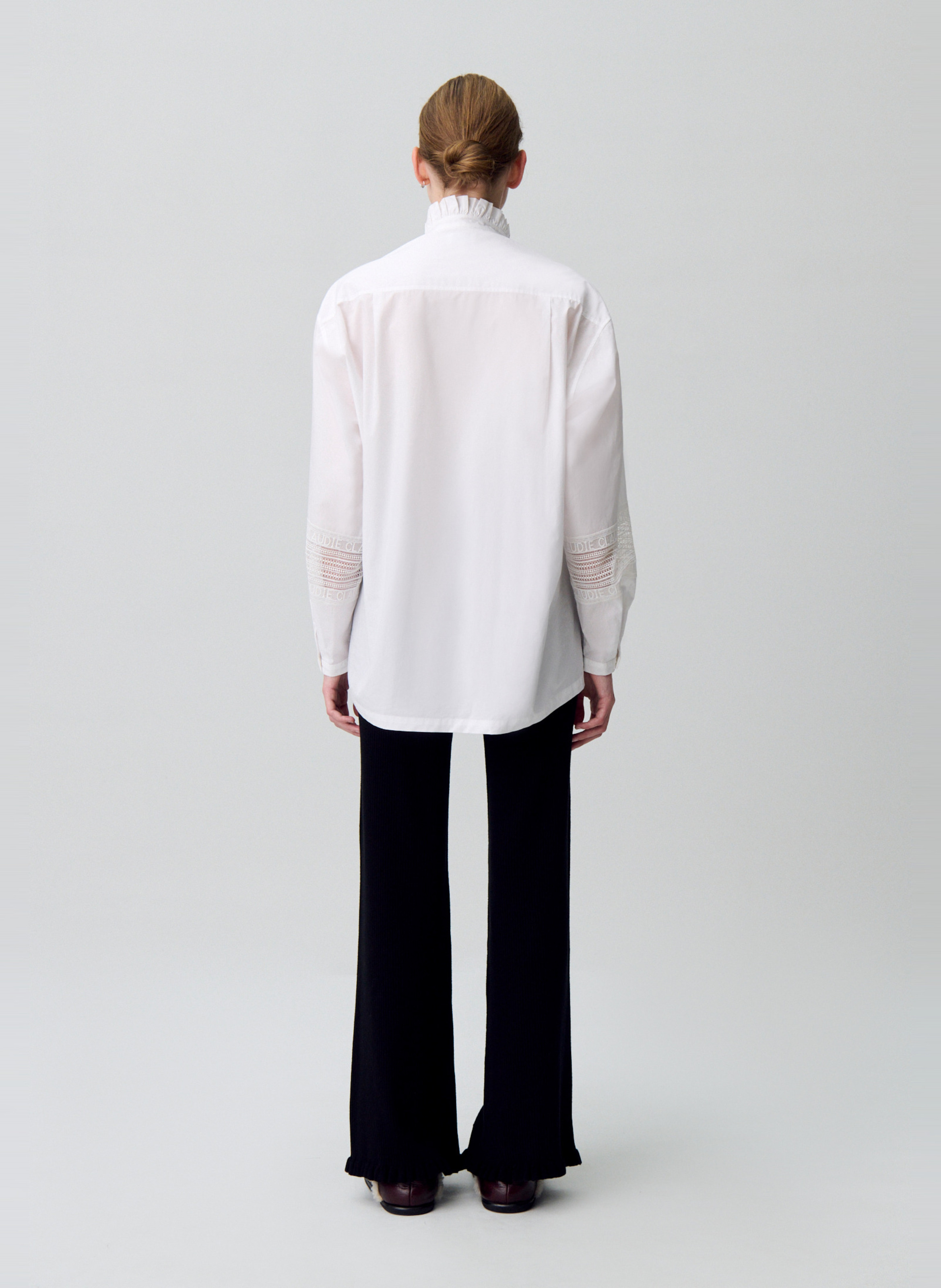 Chemise à col volanté en coton CLAUDIE PIERLOT Blanc