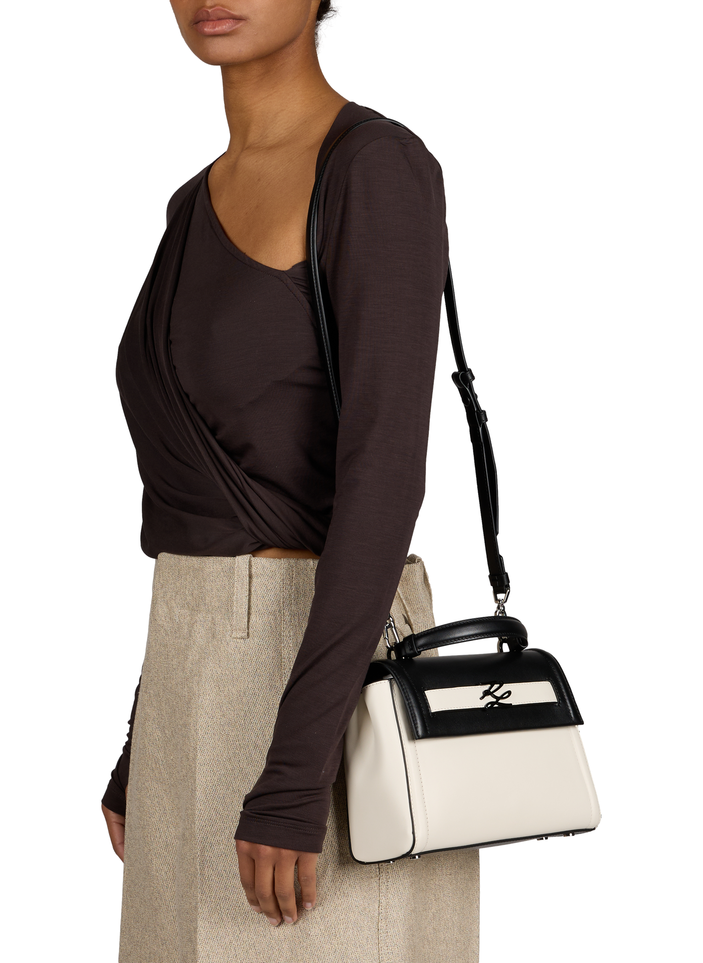 Cowhide leather logo handbag KARL LAGERFELD Black