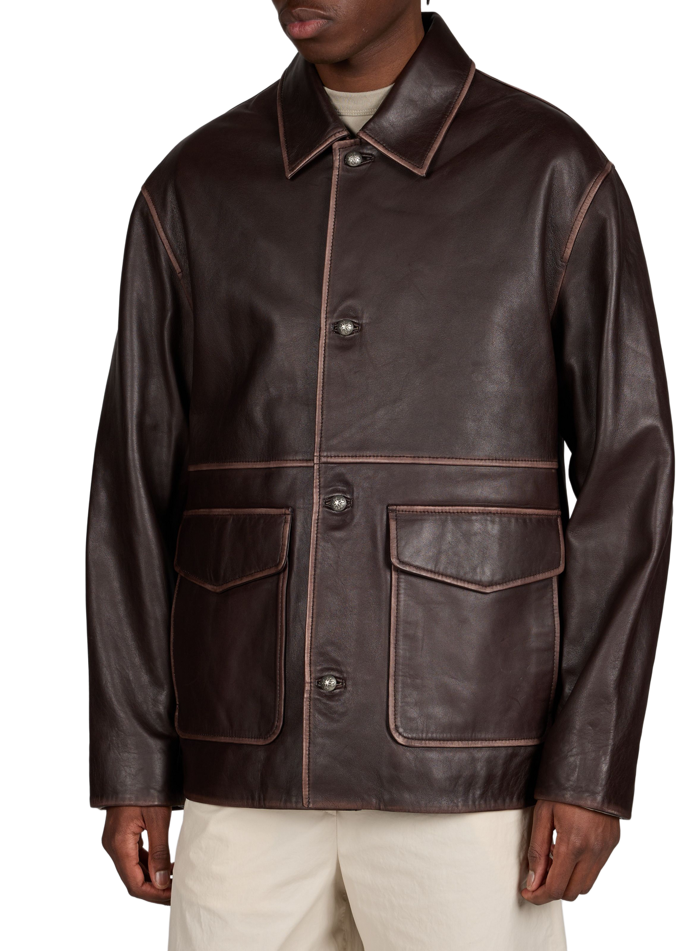 Buttoned leather jacket CALEB Brown