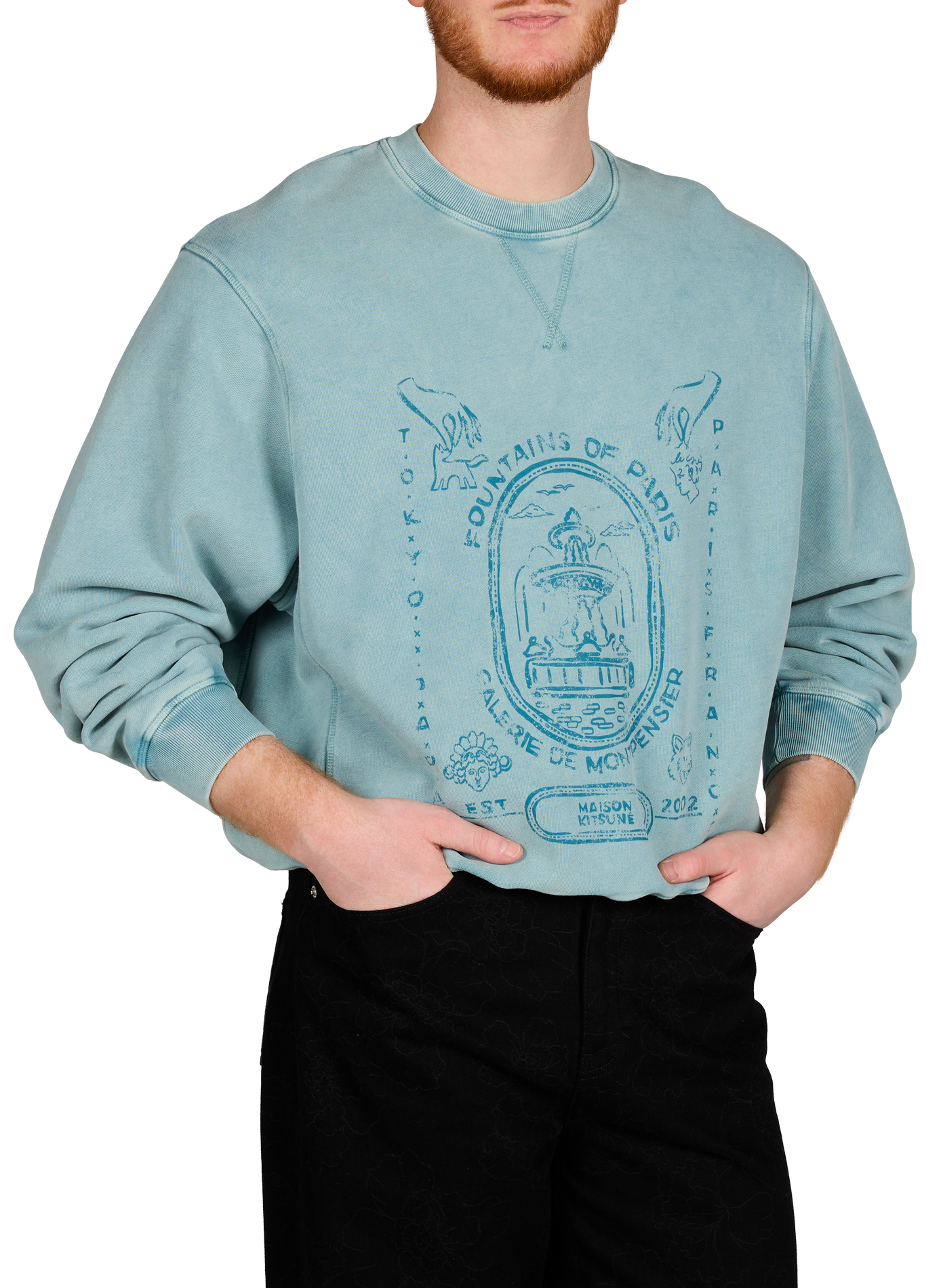 Oversized printed sweatshirt in blended cotton MAISON KITSUNÉ Blue