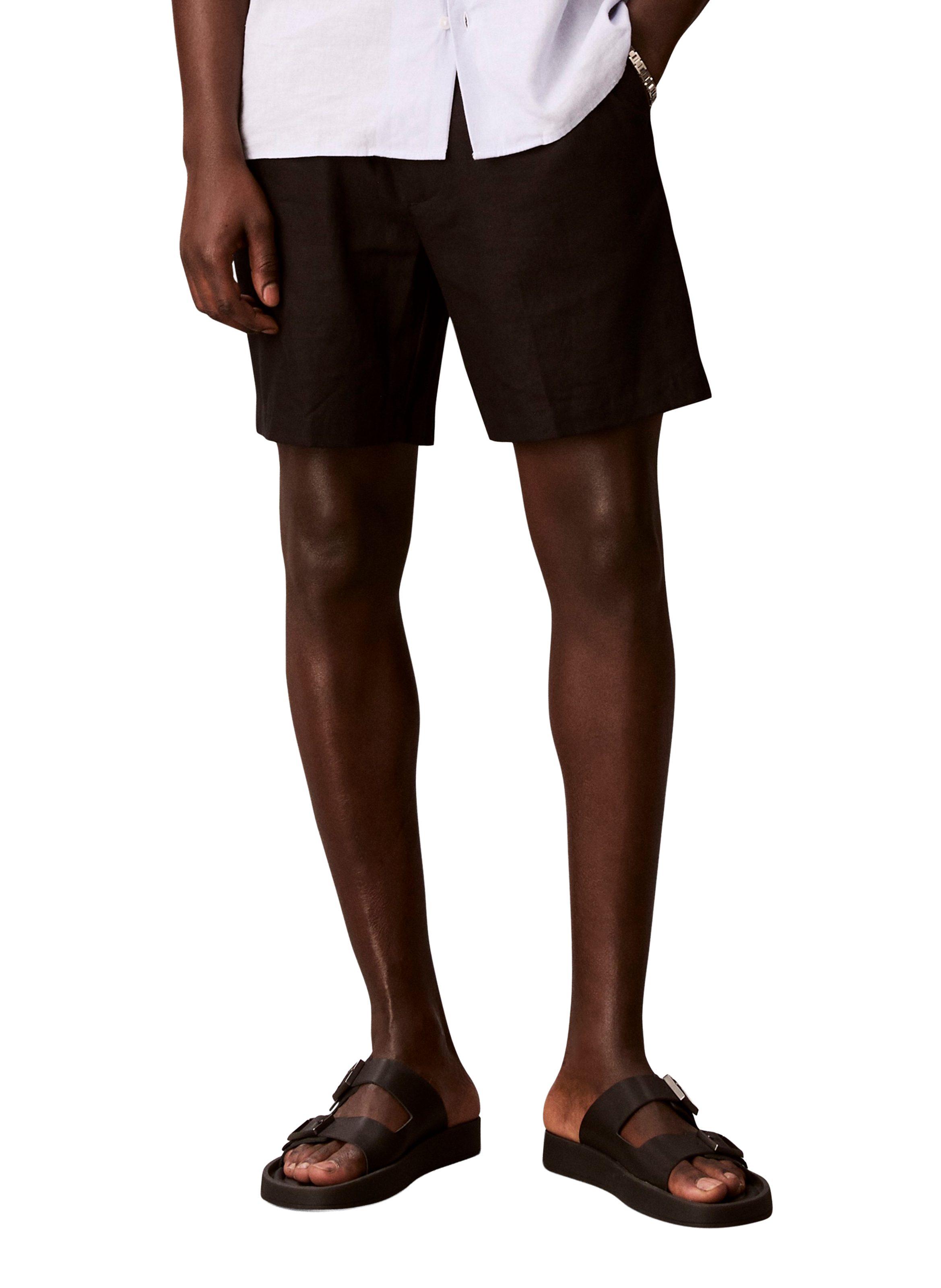 Straight linen and BCI cotton shorts CALVIN KLEIN Black