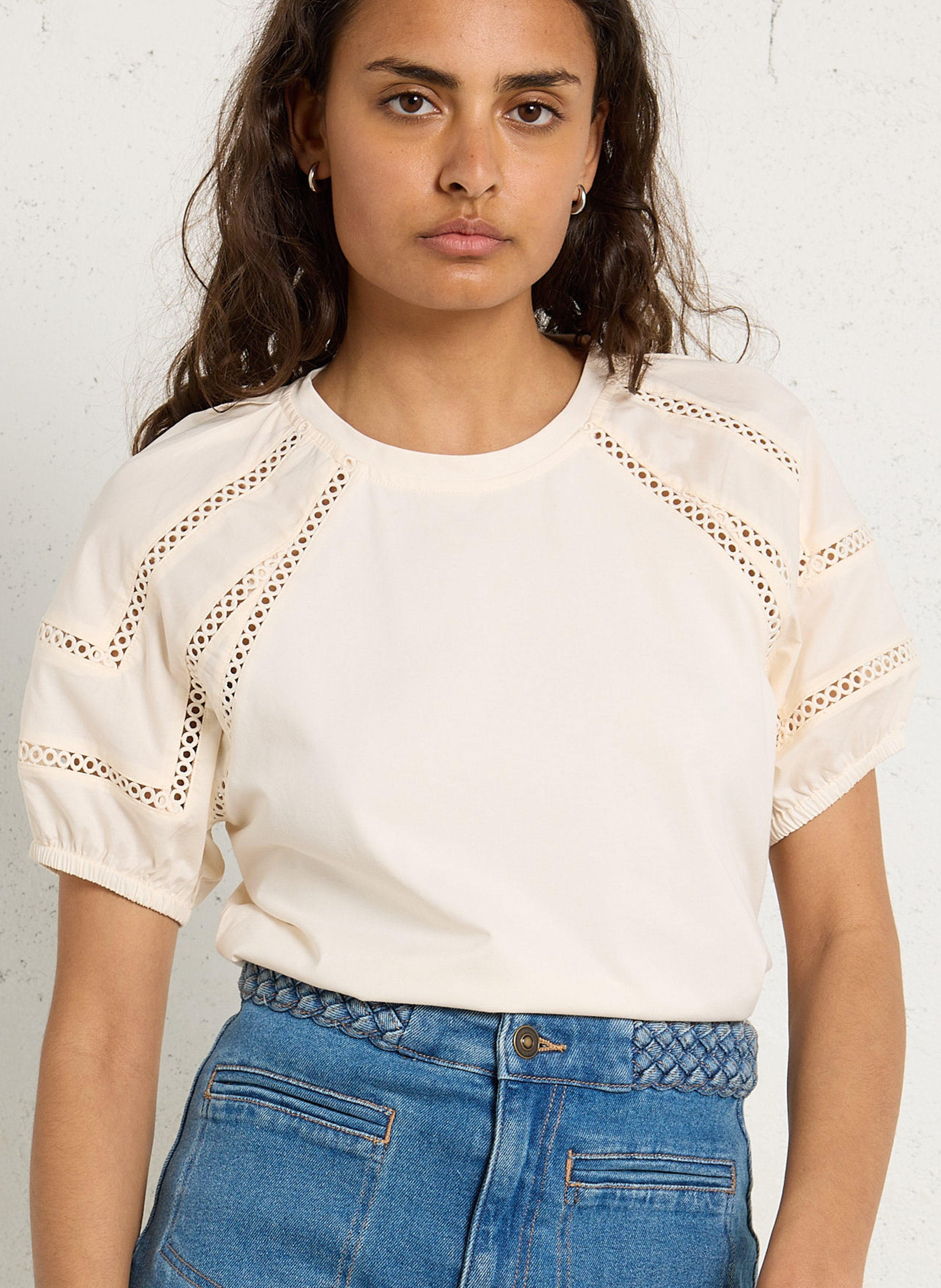 Top droit en coton mélangé lea MAISON 123 Beige