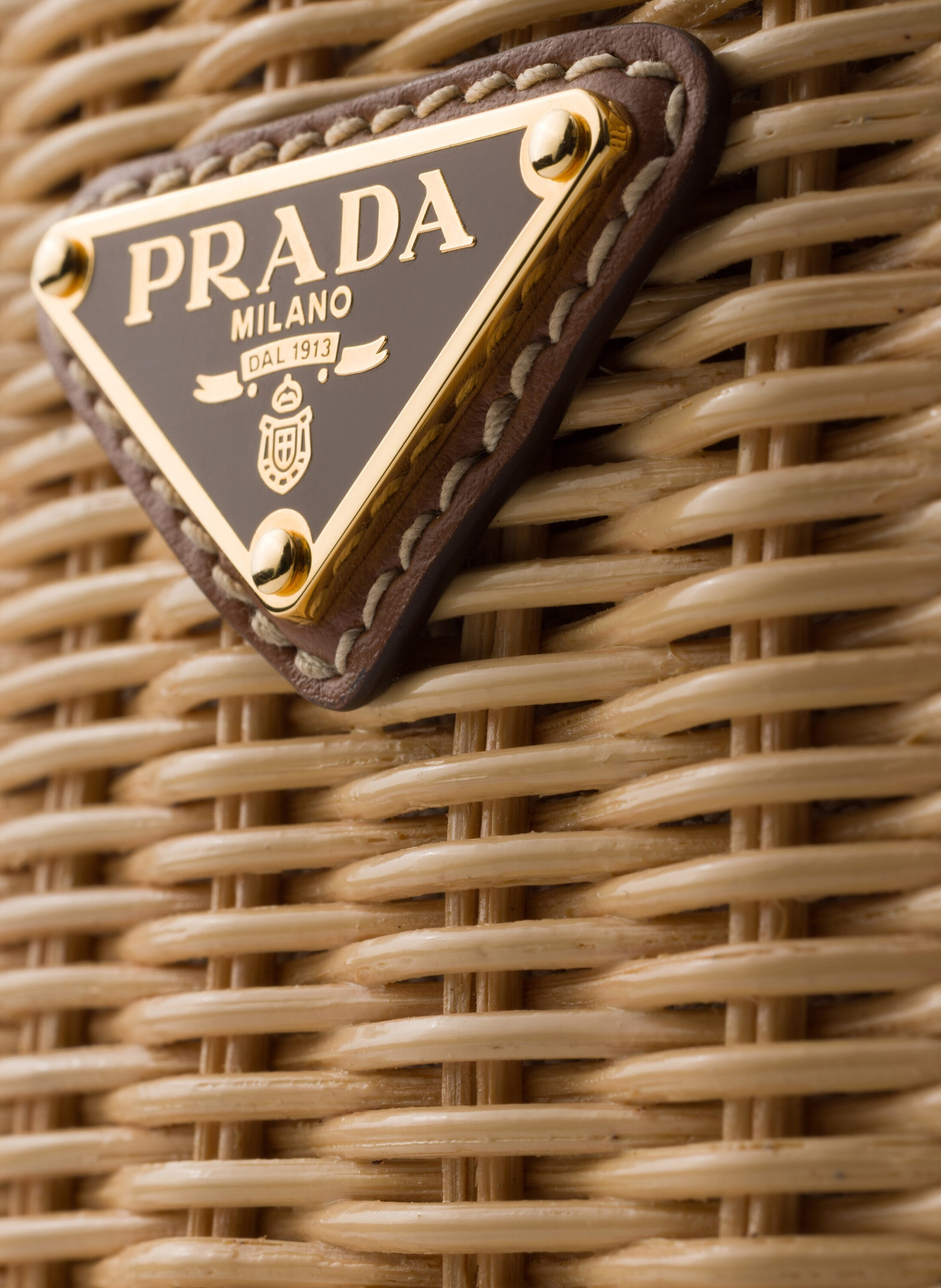 Sac seau en osier et cuir PRADA Beige