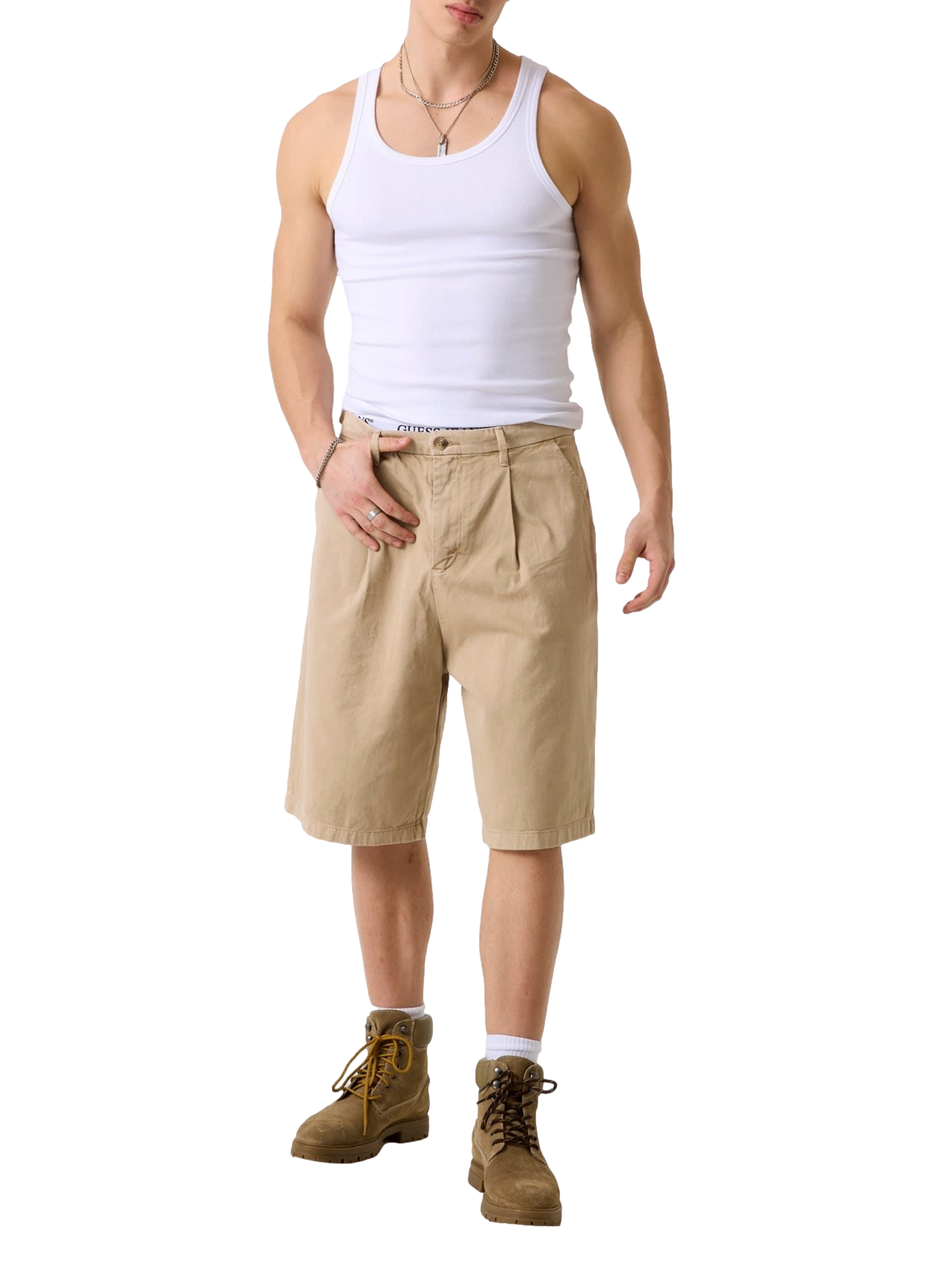 Loose-fitting cotton Bermuda shorts GUESS Beige