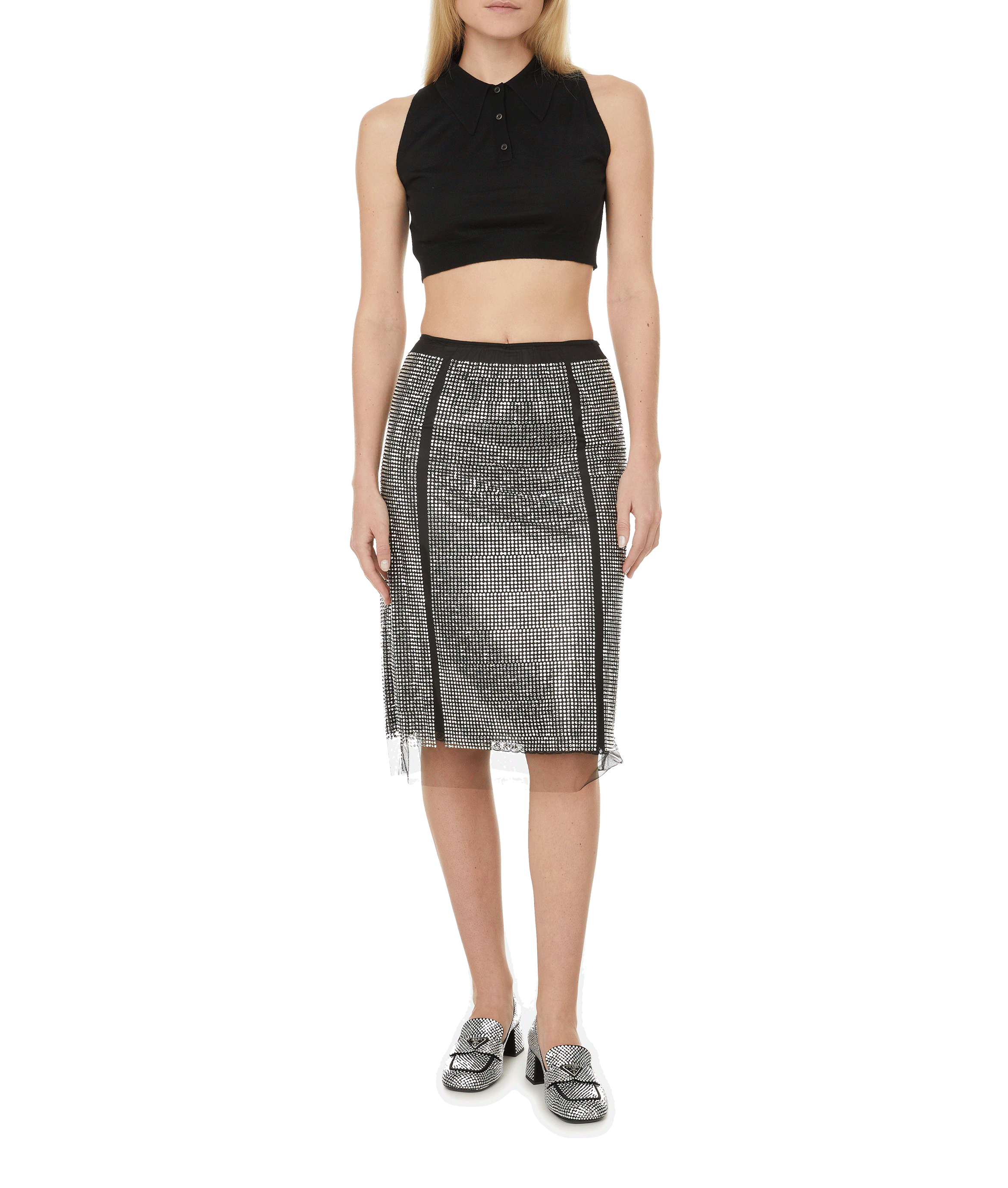 Ärmelloses Oberteil aus Seide und Kaschmirstrick PRADA Schwarz