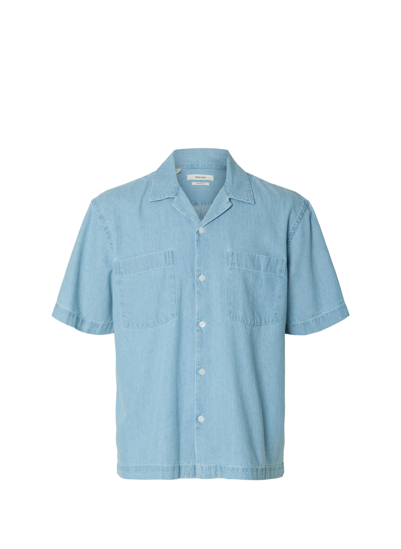 Short-sleeved Cuban collar shirt in cotton SELECTED Blue
