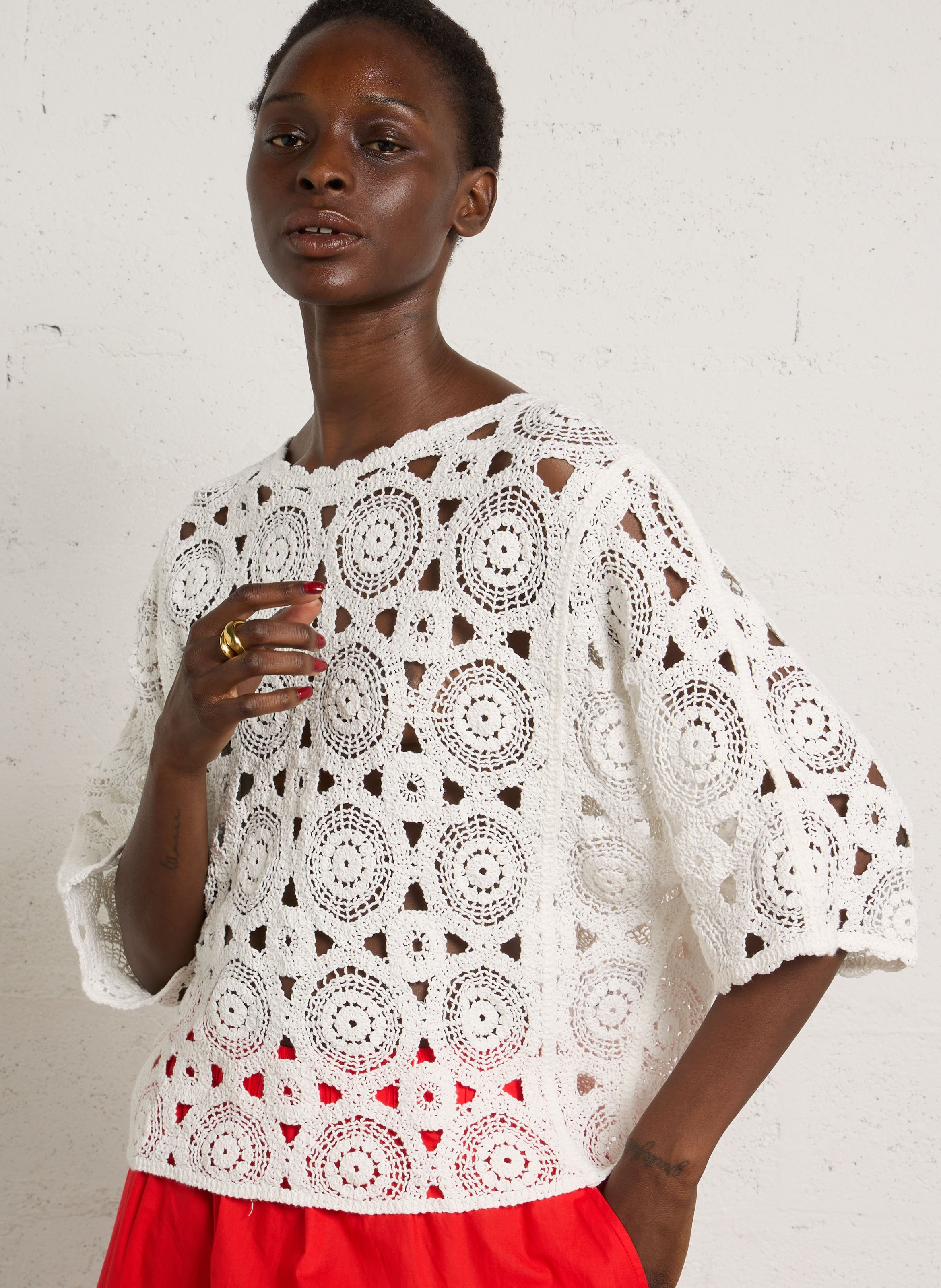 Pull droit col rond en coton peneloppe MAISON 123 Blanc