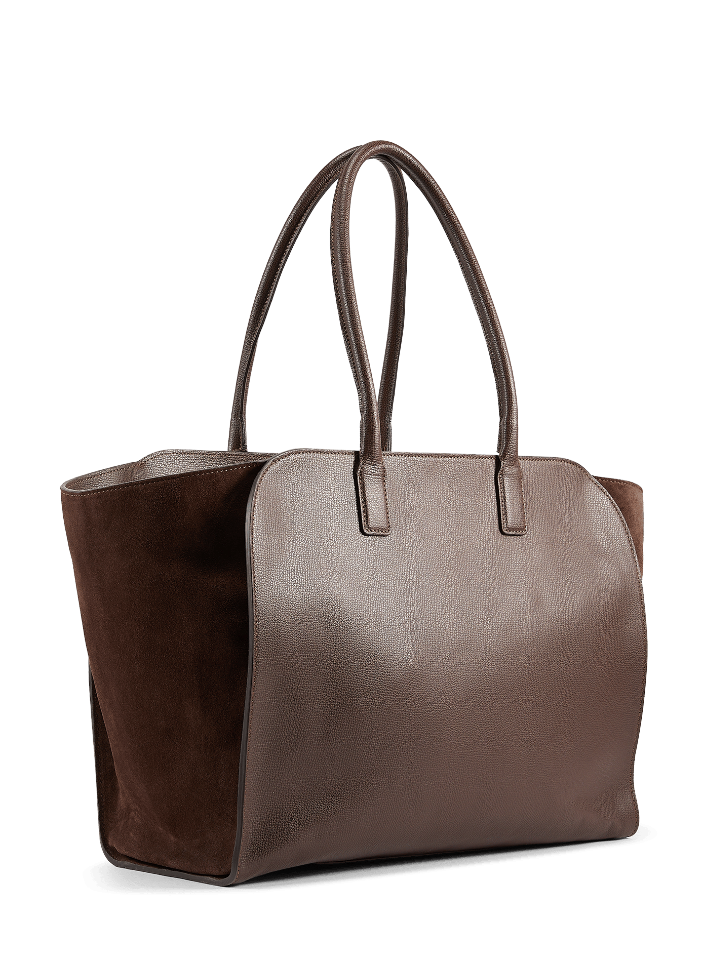 Tote bag with suede panel in grained leather SAISON 1865 Brown