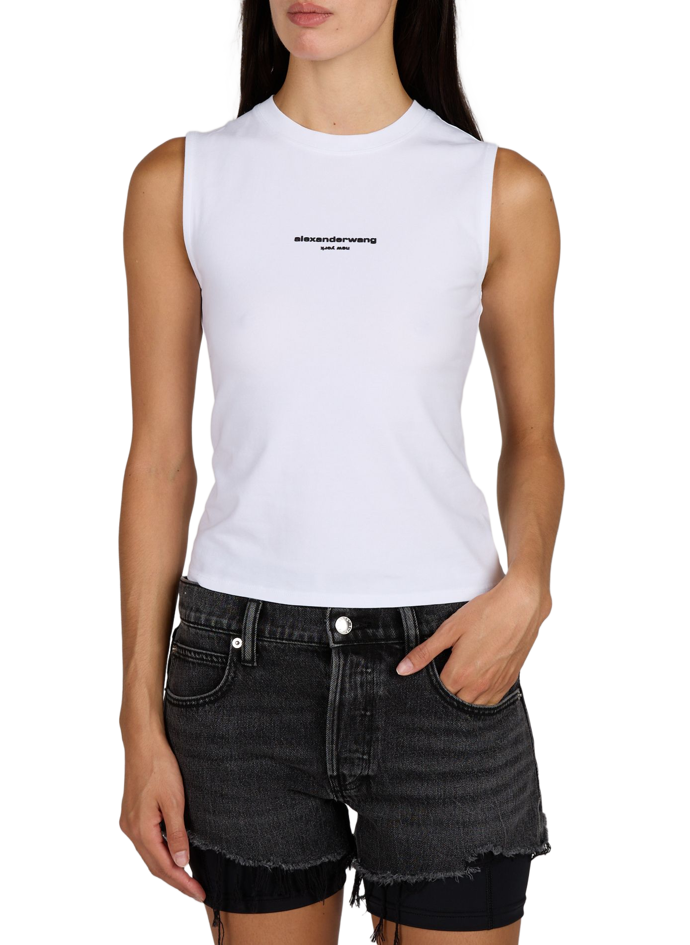 Débardeur col rond en coton mélangé ALEXANDER WANG Blanc