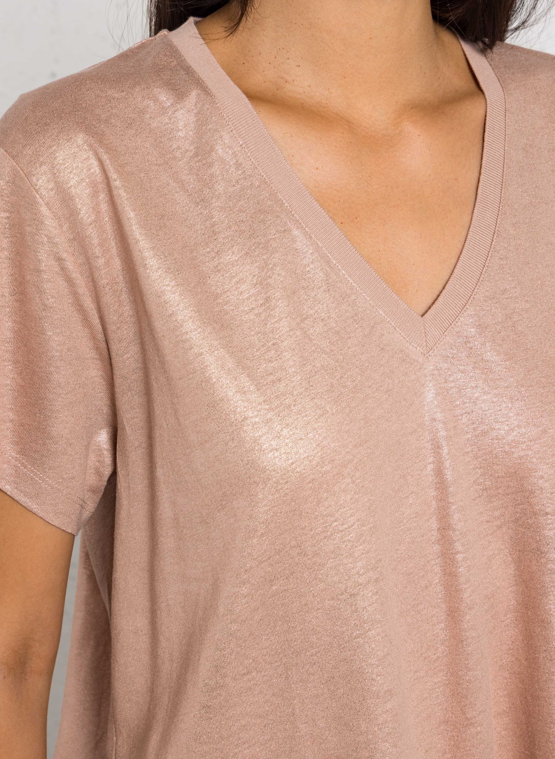 Tee-shirt ample col v métallisé IKKS Doré