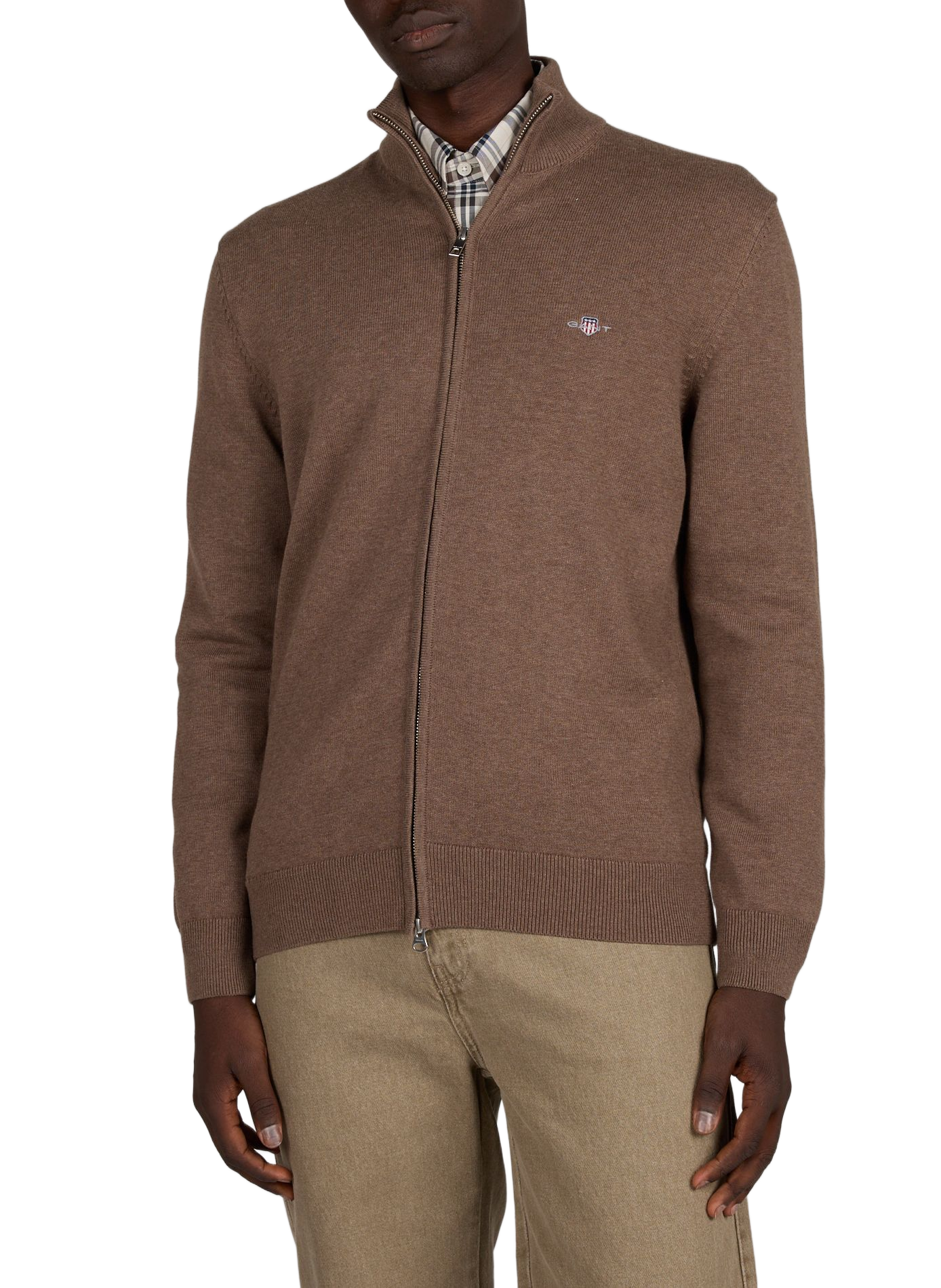 Cotton zip-up cardigan GANT Brown